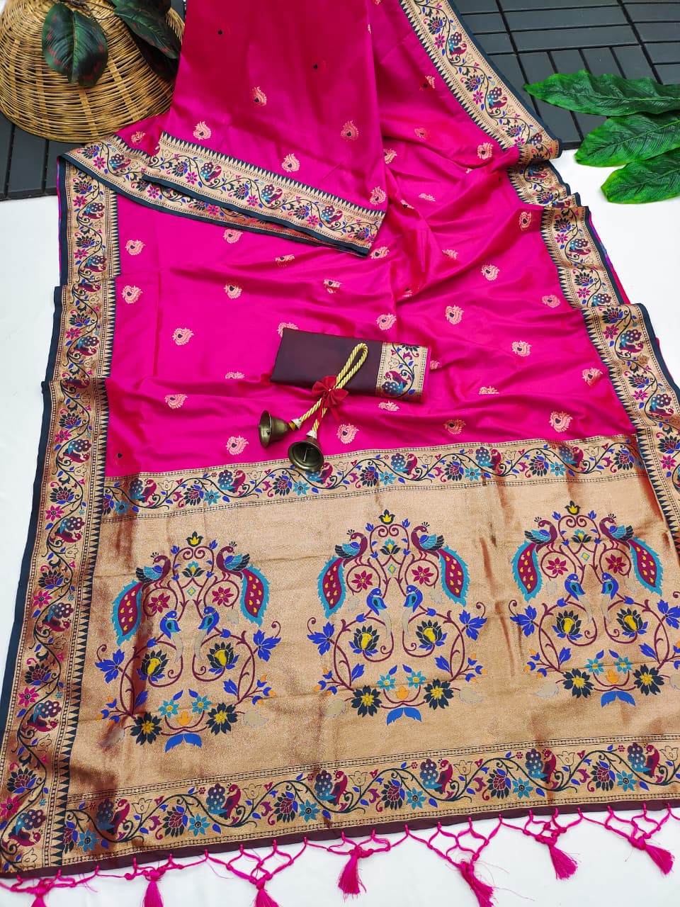 Pink Banarasi Paithani Silk Saree with Zari Pallu | Soft Silk Saree – Nardev Fashion