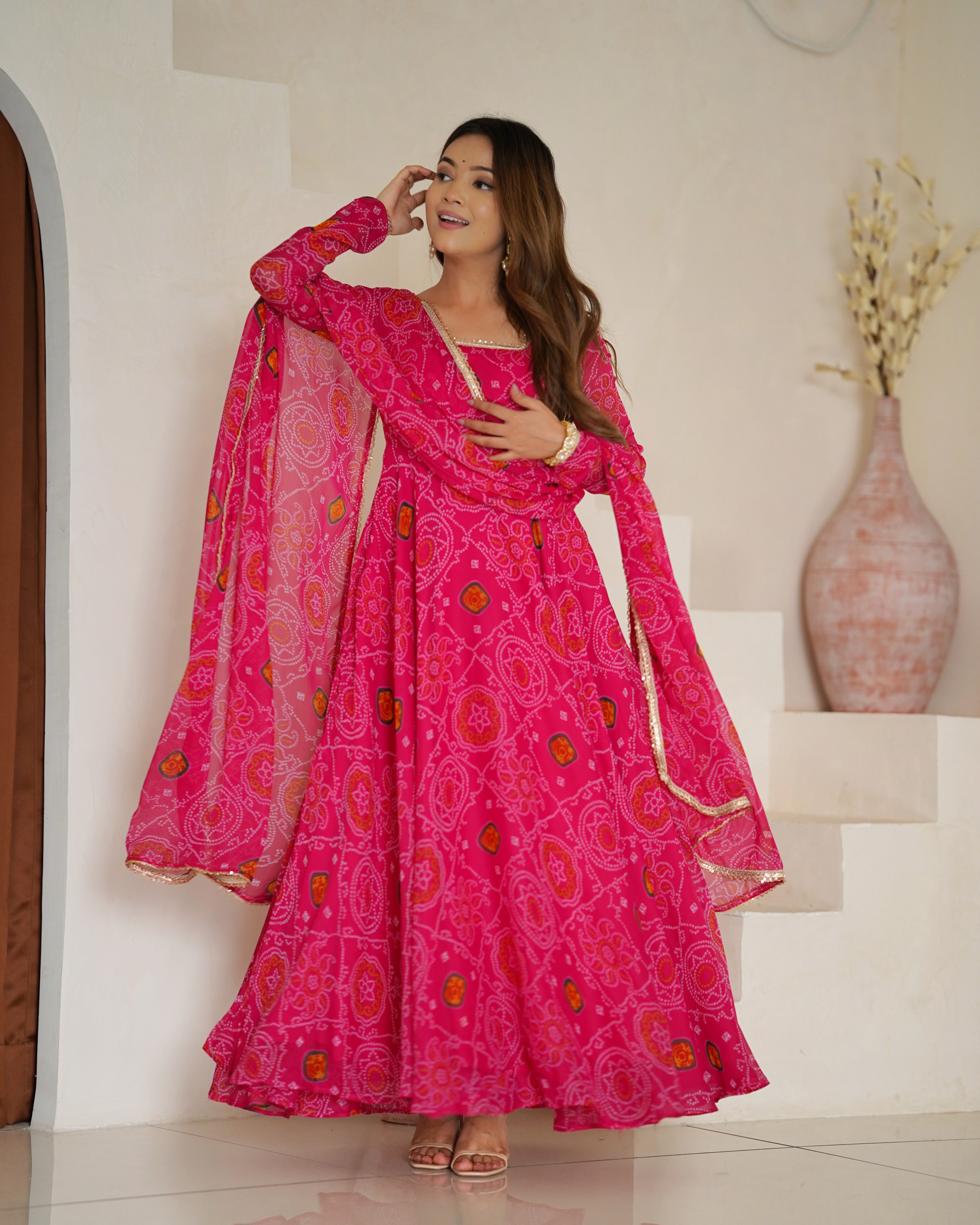Pink Color Chiffon Floral Anarkali | Nardev Fashion