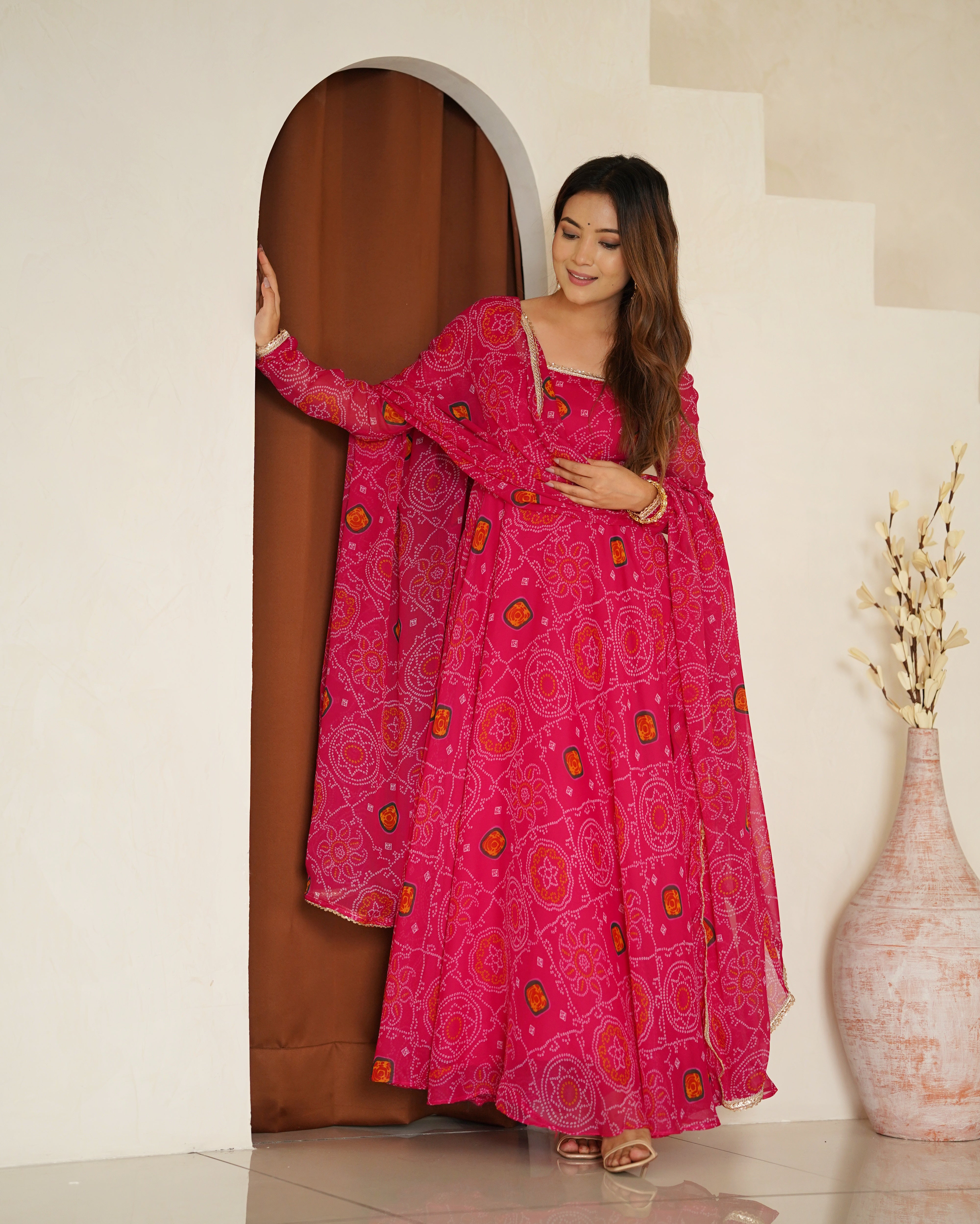 Pink Color Chiffon Floral Anarkali | Nardev Fashion