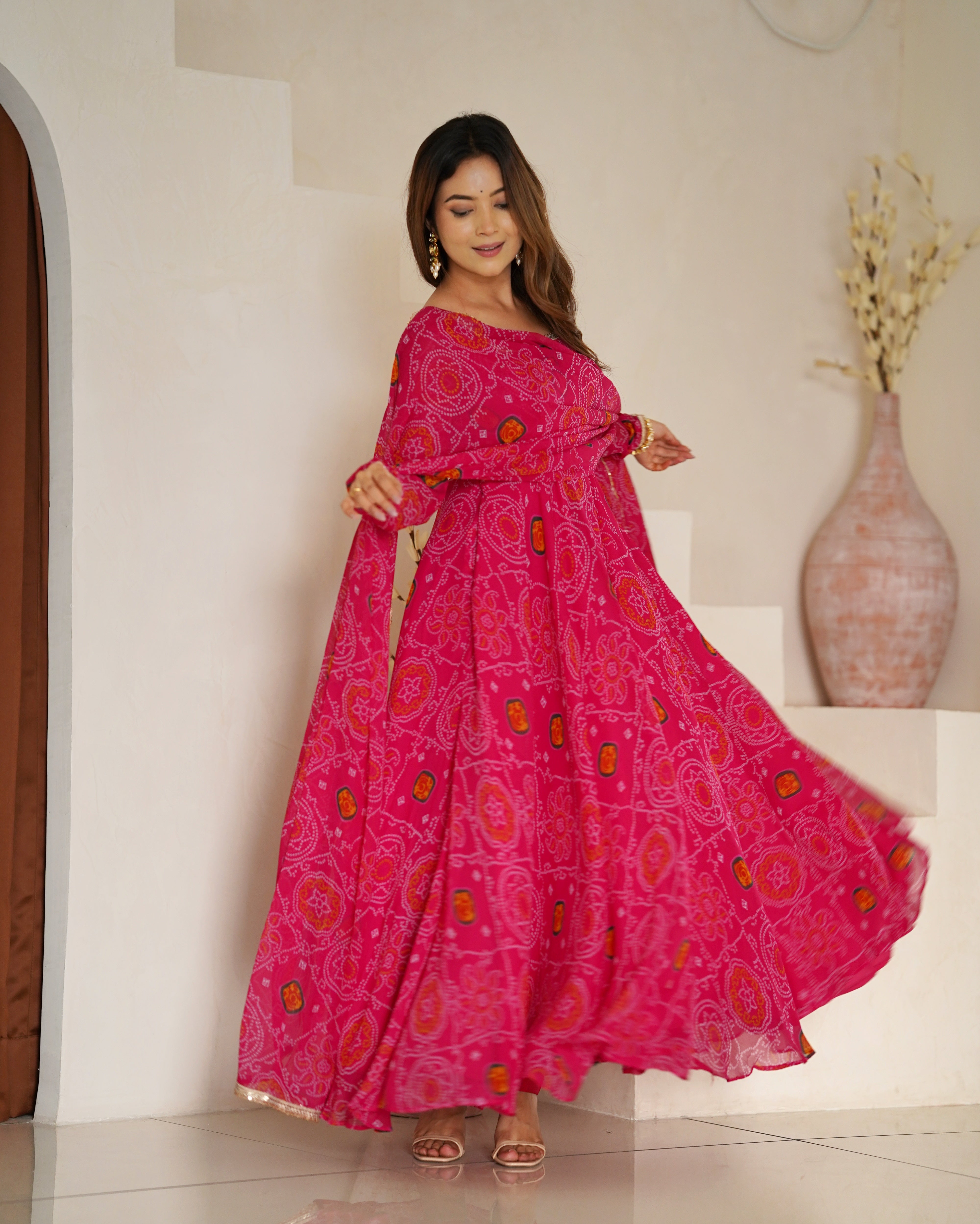 Pink Color Chiffon Floral Anarkali | Nardev Fashion