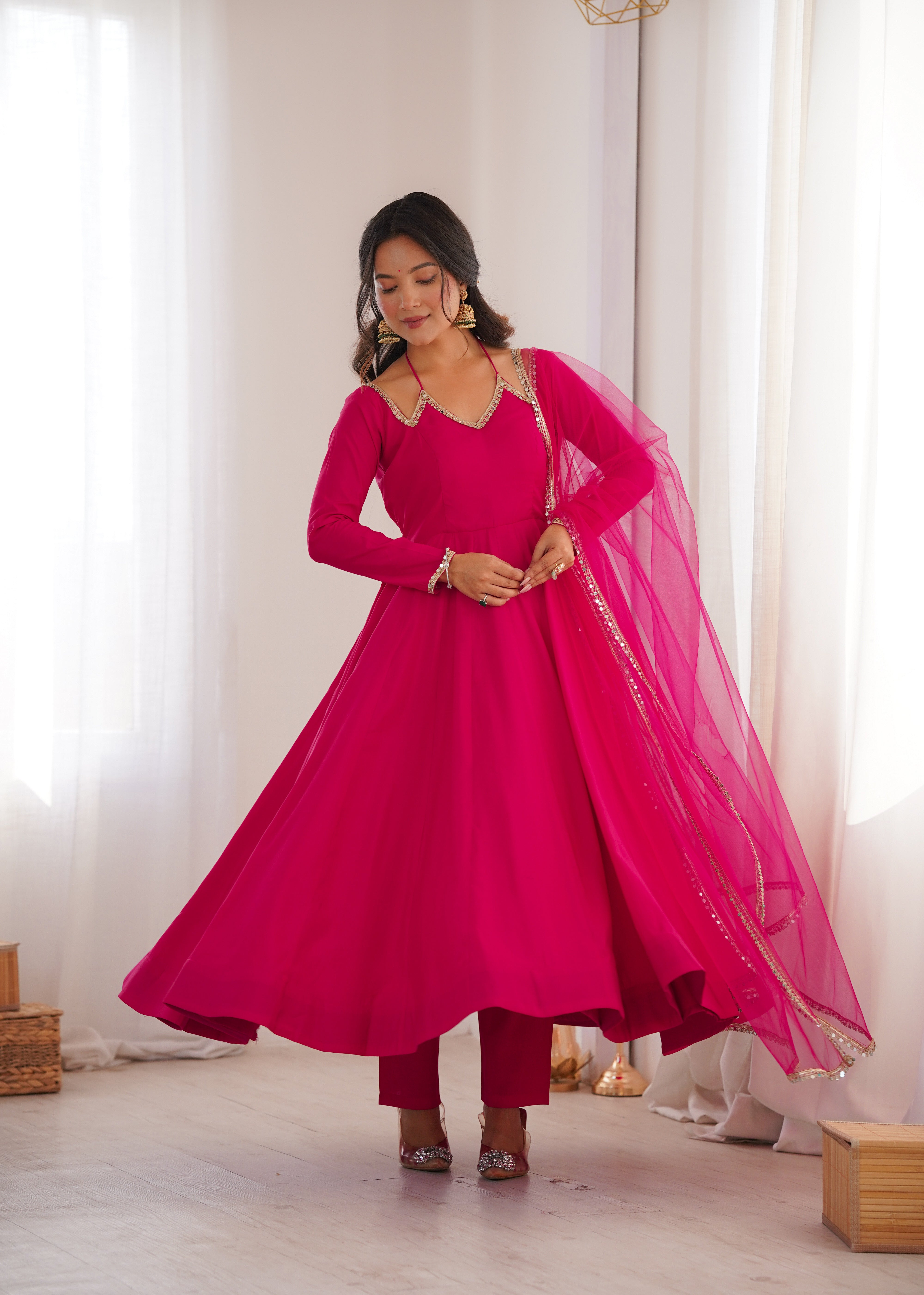 Pink Designer Anarkali Gown Set | Nardev Fashion