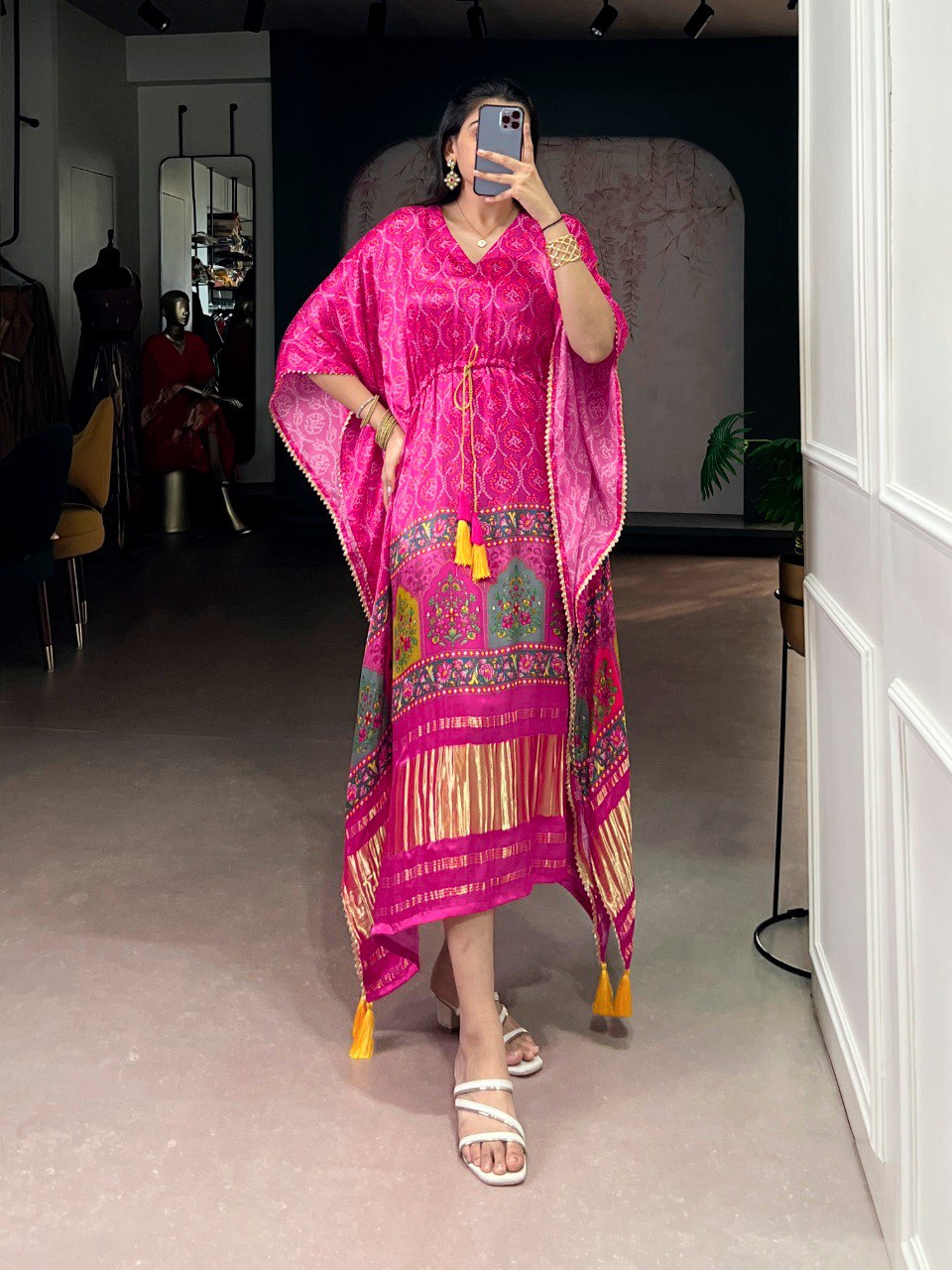 Pink Pure Gajji Silk Kaftan | Nardev Fashion