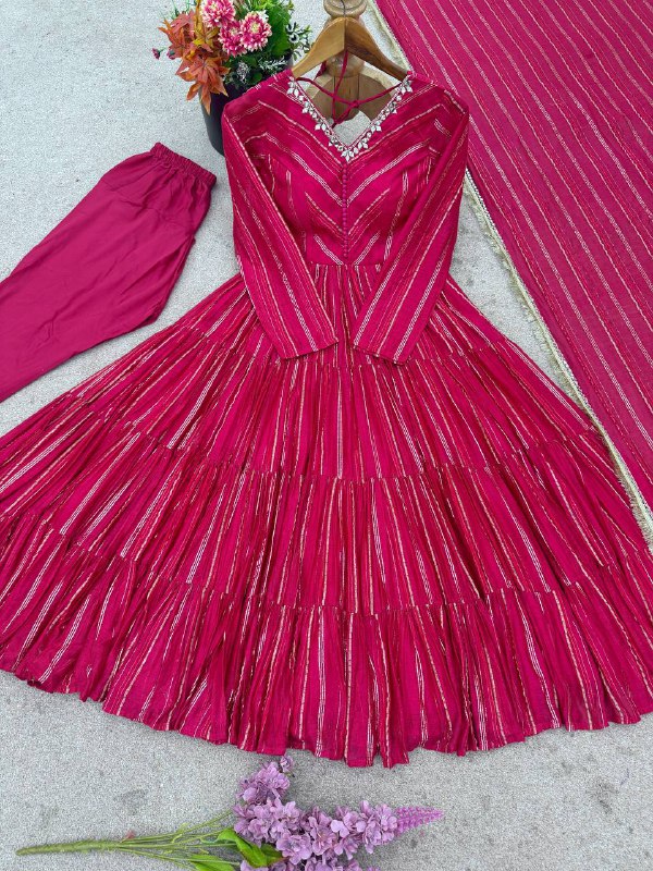Pink Ruffle Flaired Gown for Wedding Events | Nardev Fashion