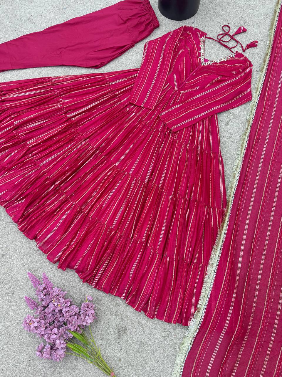 Pink Ruffle Flaired Gown for Wedding Events | Nardev Fashion