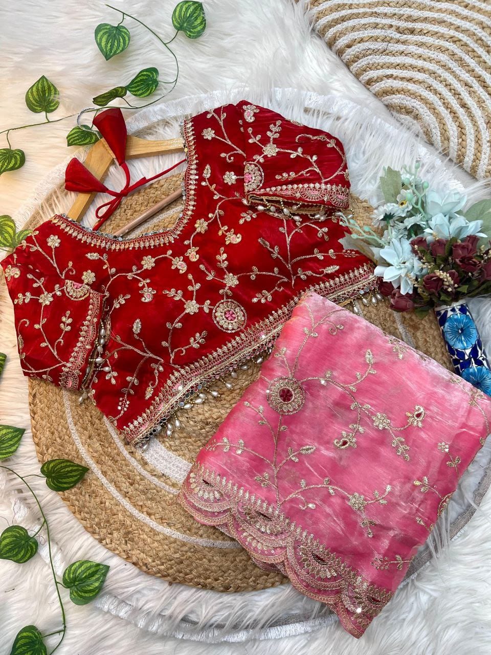 Pink Saree for Engagement Event in Weddings | Nardev Fashion | Stitched Blouse
