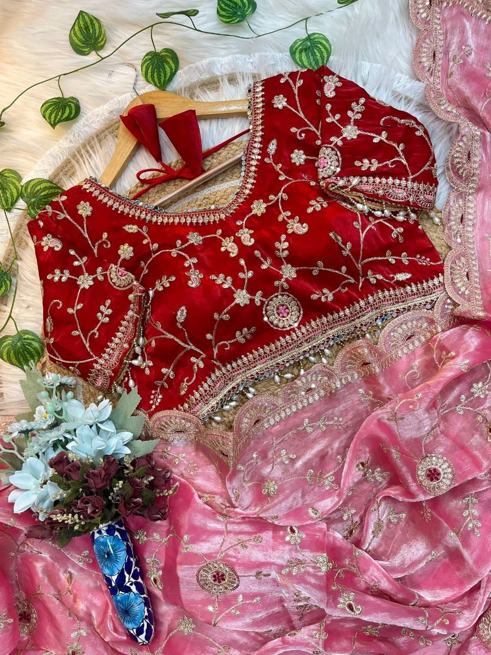 Pink Saree for Engagement Event in Weddings | Nardev Fashion | Stitched Blouse