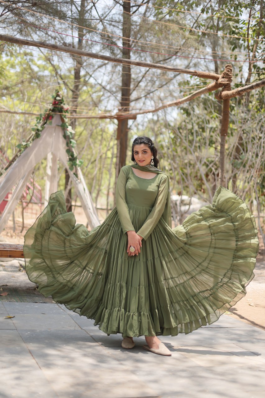 Pista Color Partywear Flaired Anarkali | Nardev Fashion