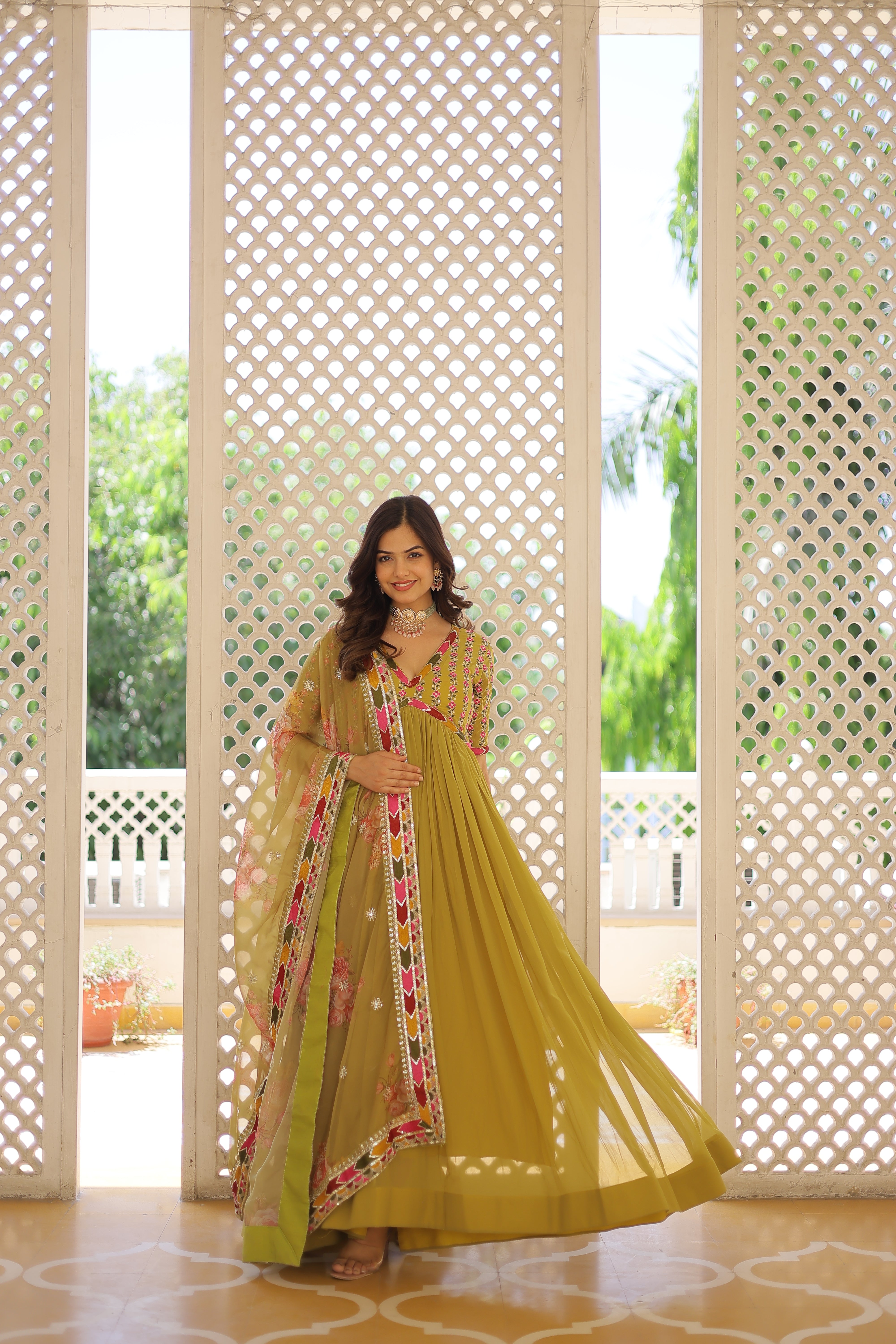 Pista Alia Cut Gown with Dupatta