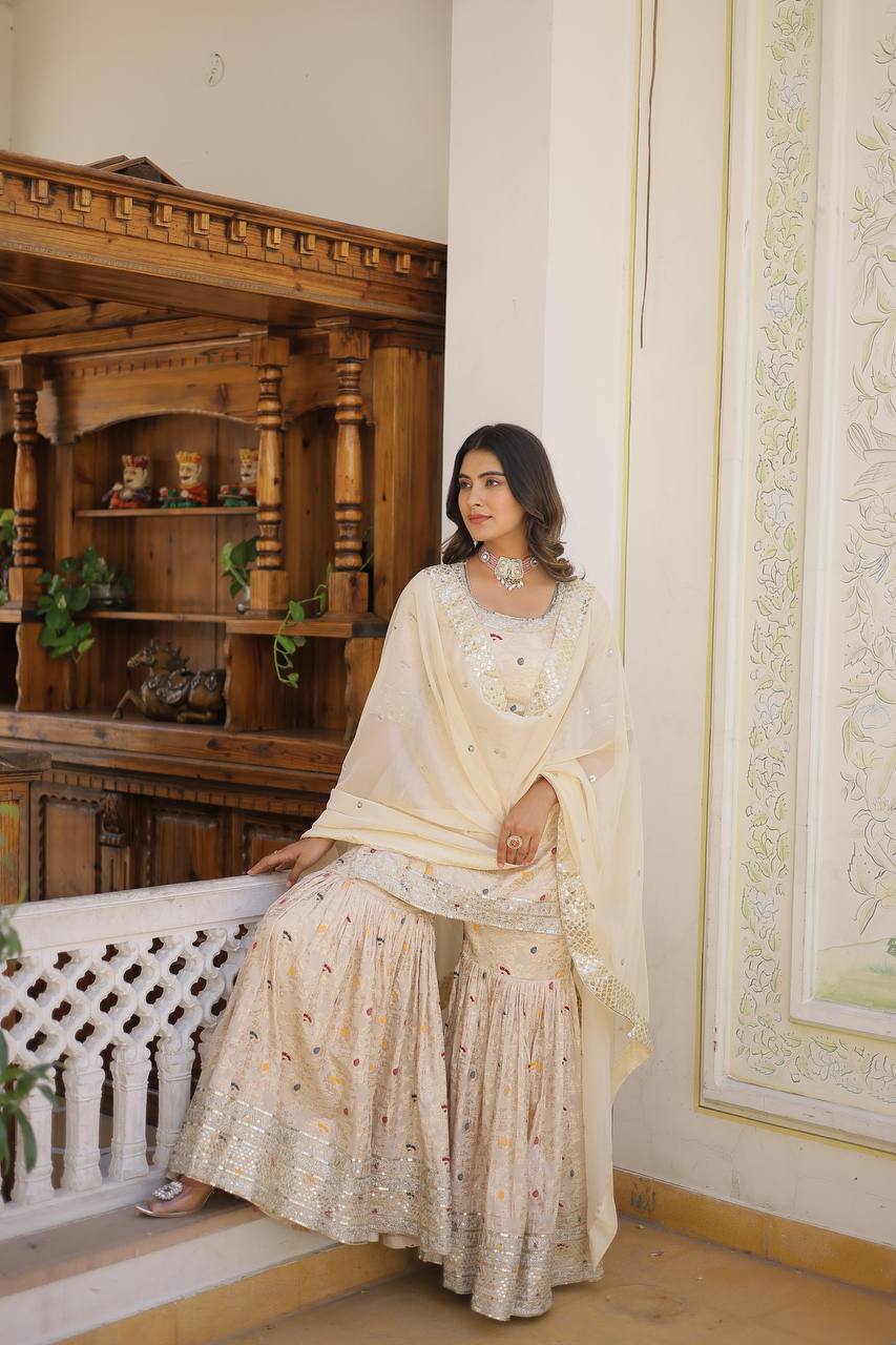 Premium Designer Redymade Off White Gharara Suit