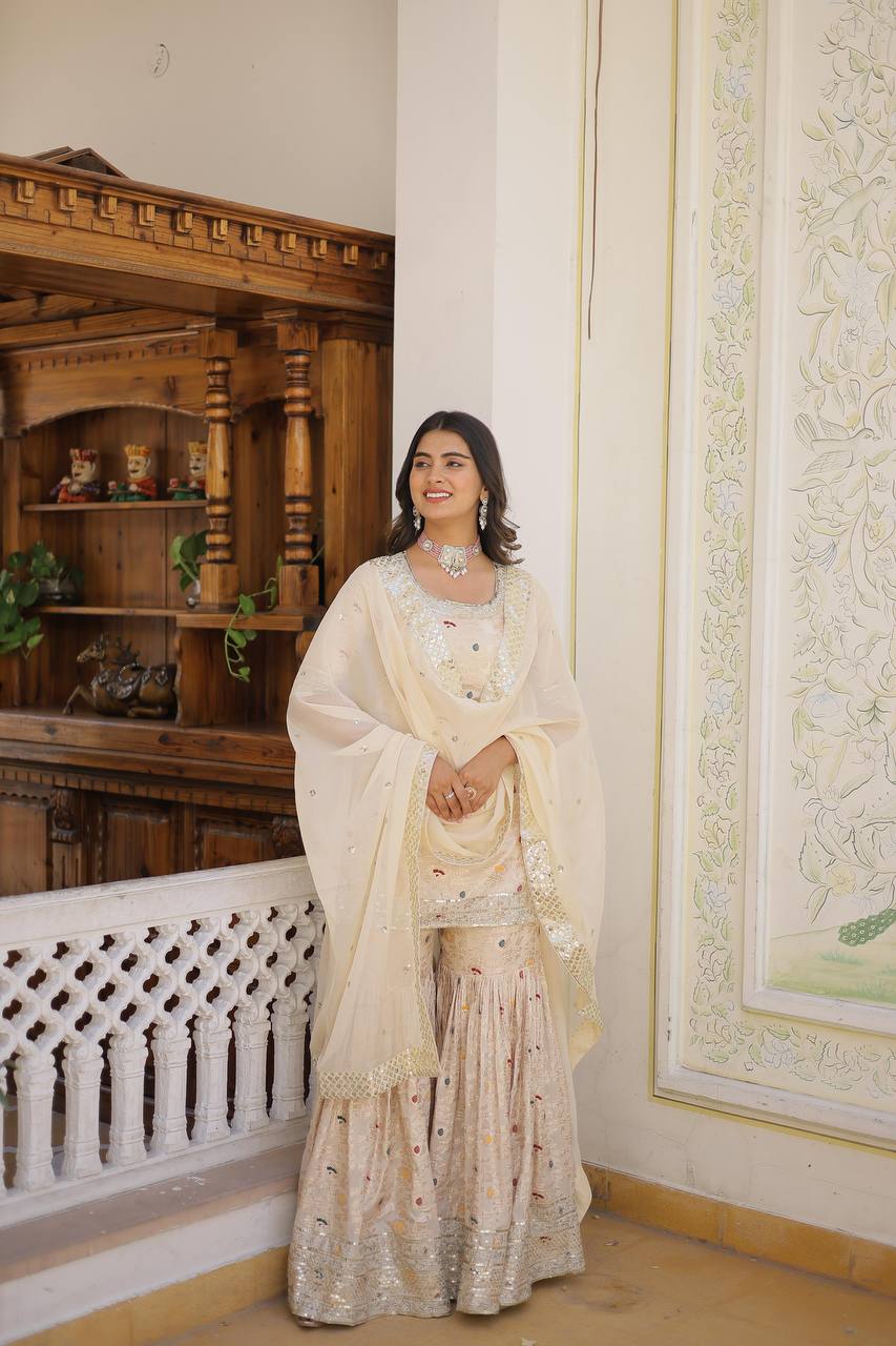 Premium Designer Redymade Off White Gharara Suit-2