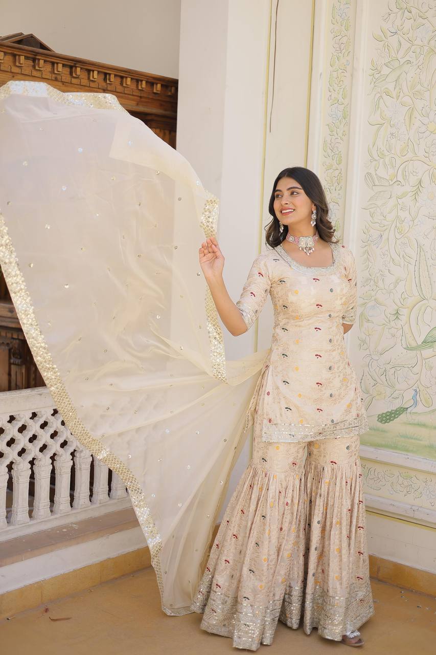 Premium Designer Redymade Off White Gharara Suit-4