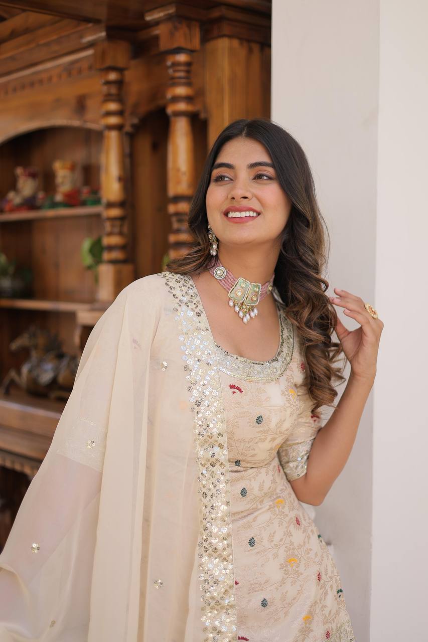 Premium Designer Redymade Off White Gharara Suit-5