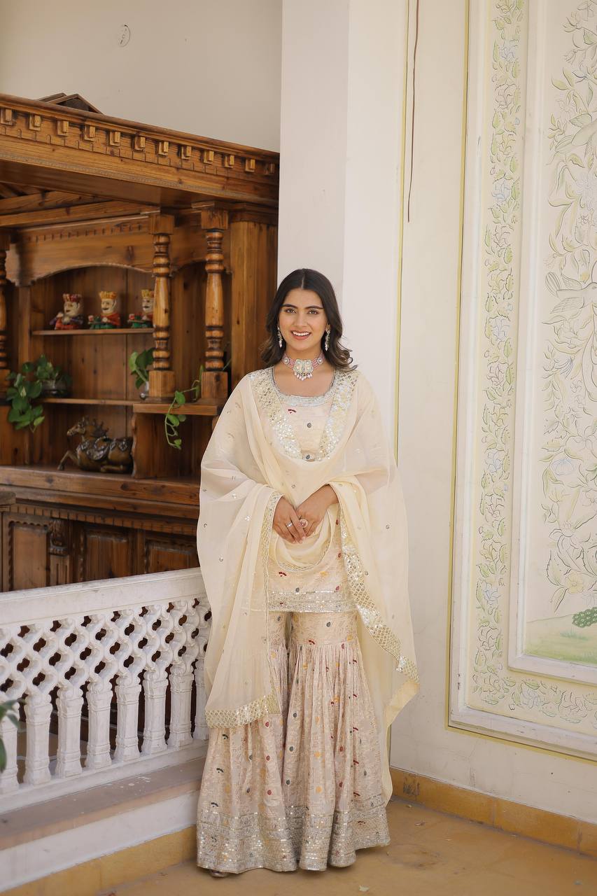 Premium Designer Redymade Off White Gharara Suit