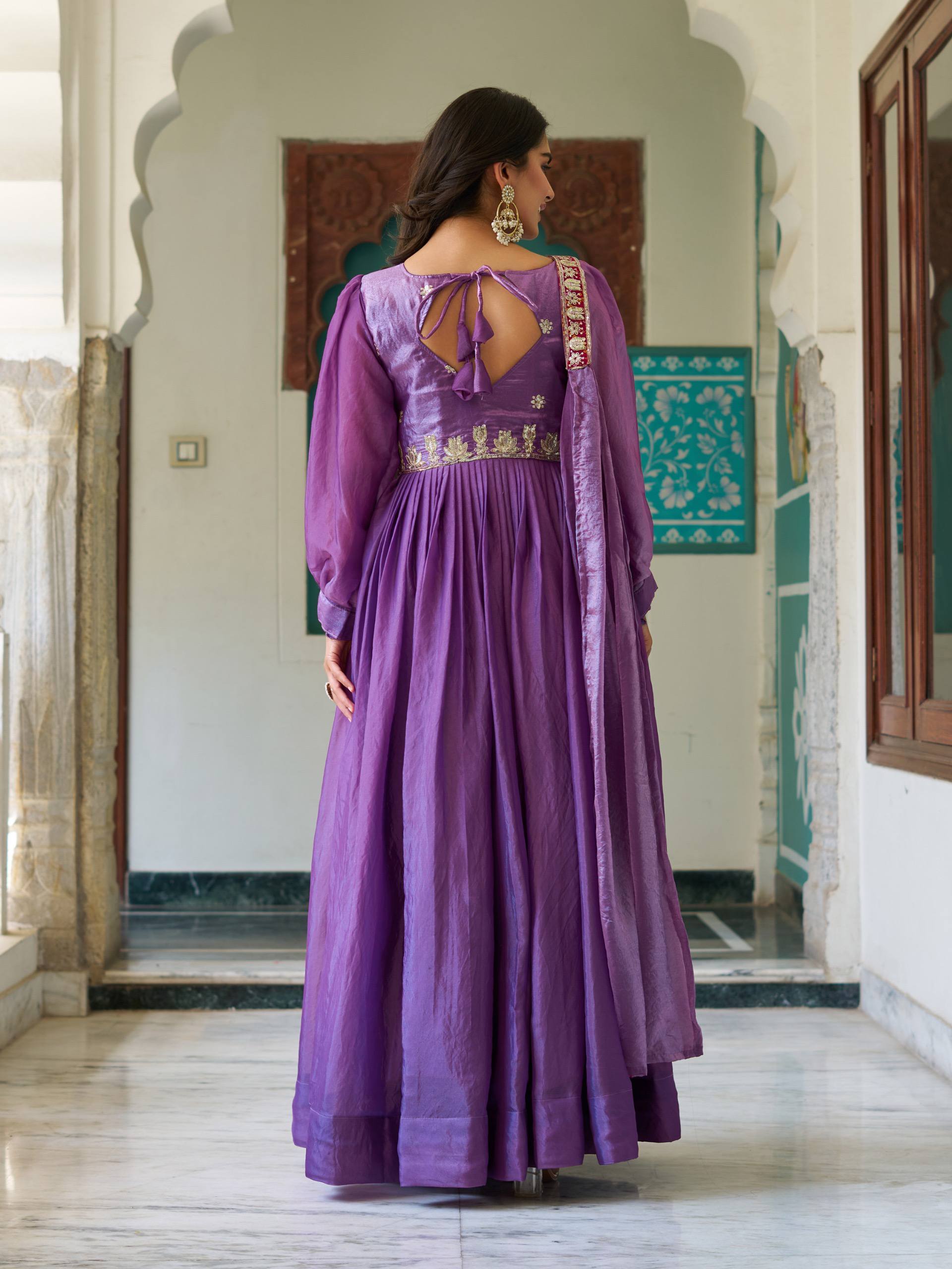 Purple Color Bishop Sleeves Anarkali Dress | Nardev Fashion