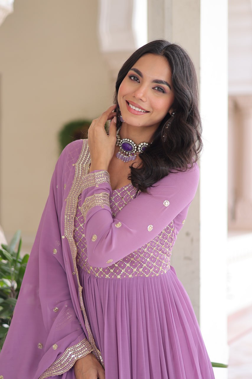 Onion Color Wedding Wear Flaired Anarkali with Dupatta | Nardev Fashion 2