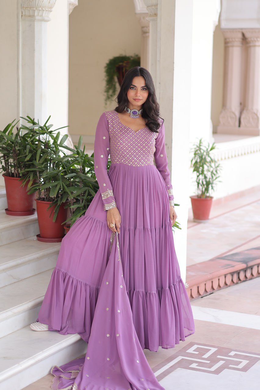 Onion Color Wedding Wear Flaired Anarkali with Dupatta | Nardev Fashion 4