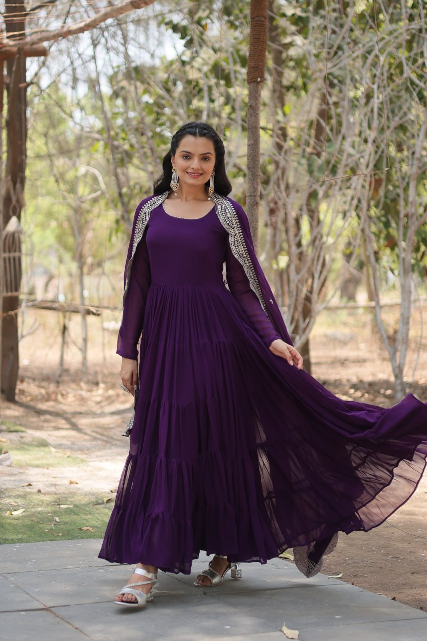 Purple Color Partywear Flaired Anarkali | Nardev Fashion