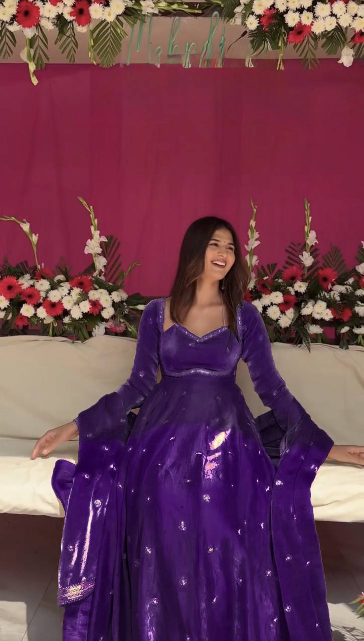Purple Color Fendy Silk Anarkali Suit | Nardev Fashion