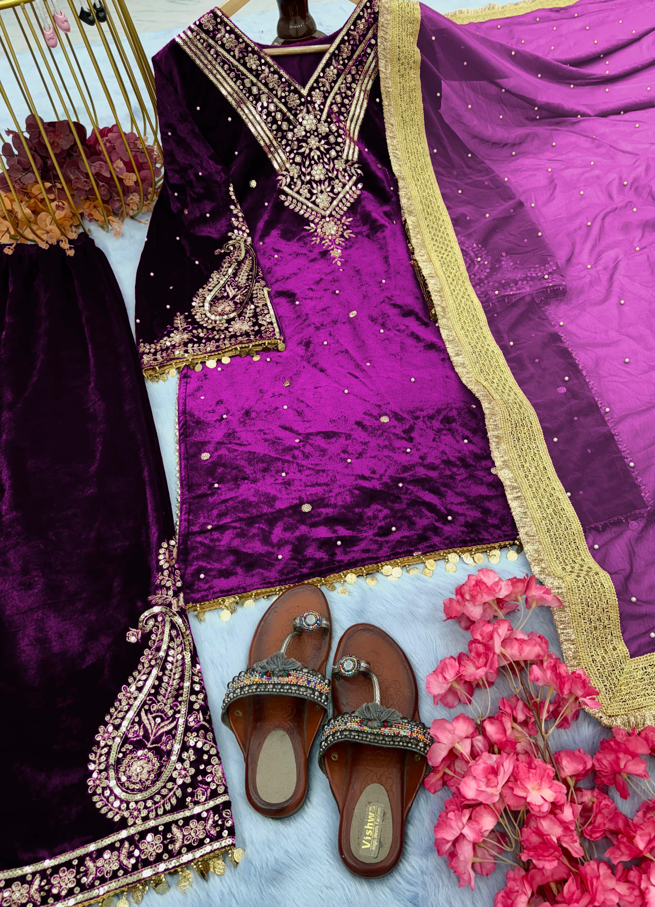 Purple Color Winter Velvet Suit – Ready to Wear (M–XXL) | Nardev Fashion