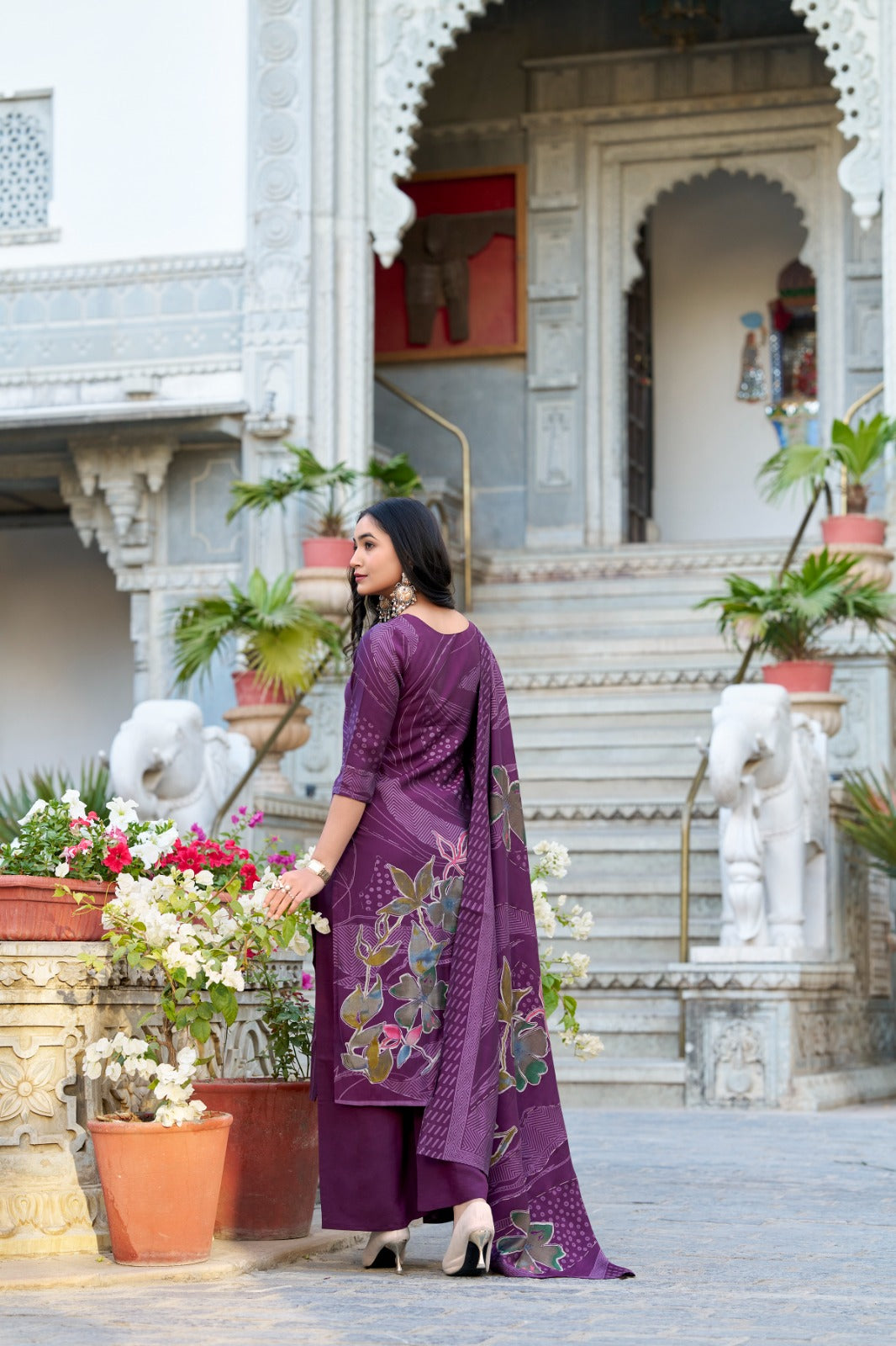 Purple Roman Silk Readymade Ladies Salwar Dress