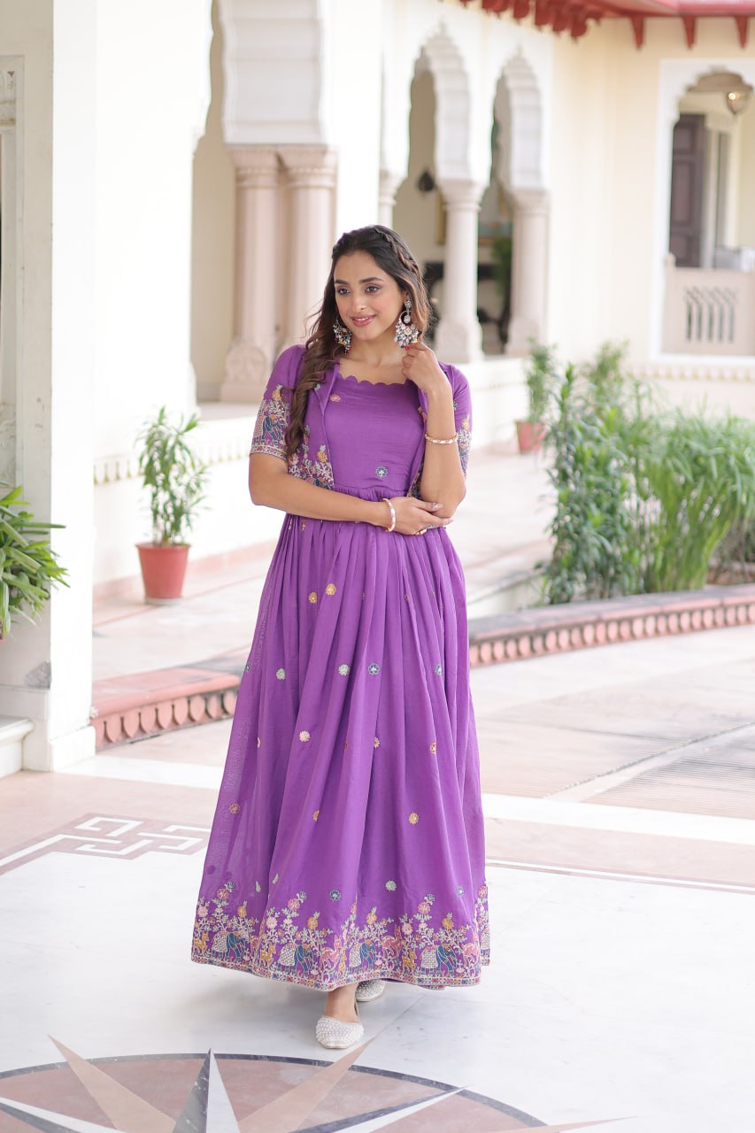 Purple Sangeet & Mehandi Function Outfit for Girls| Gown with Koti | Nardev Fashion