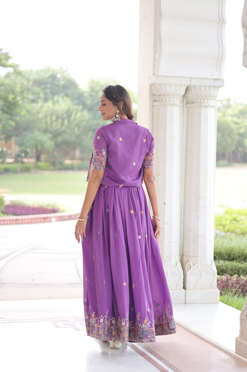 Purple Sangeet & Mehandi Function Outfit for Girls| Gown with Koti | Nardev Fashion