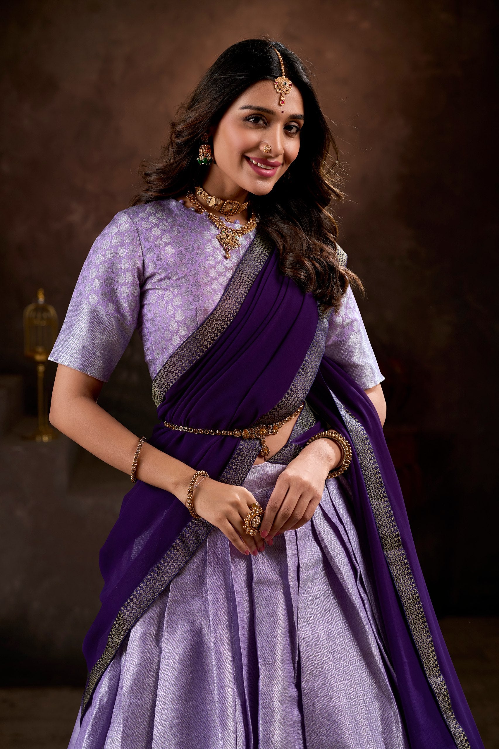 Purple South Style Jacquard Silk Lehenga Choli