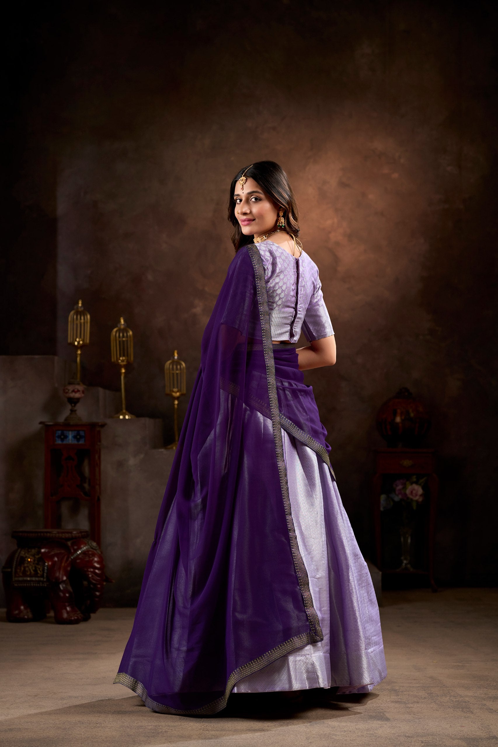 Purple South Style Jacquard Silk Lehenga Choli