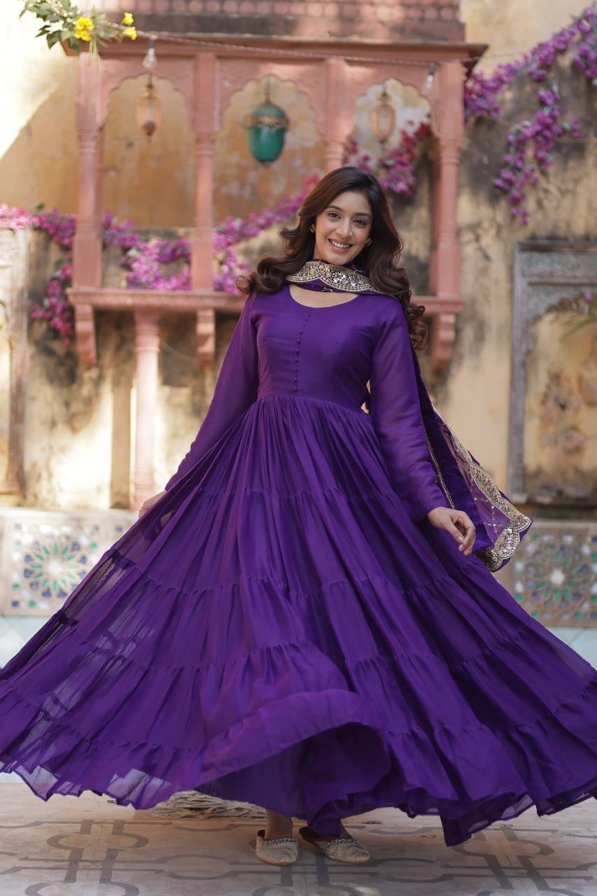 Purple Wedding Wear Star Georgette Gown