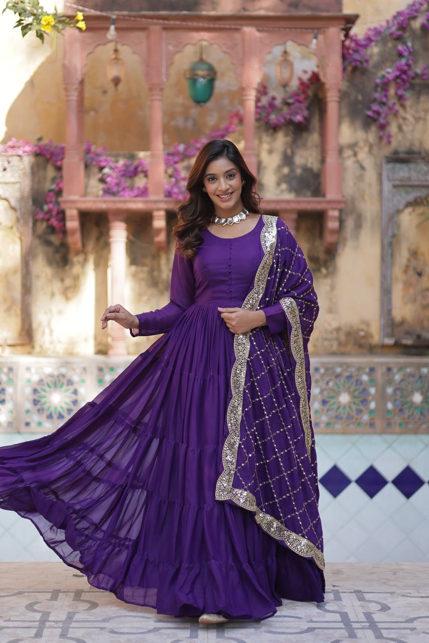 Purple Wedding Wear Star Georgette Gown