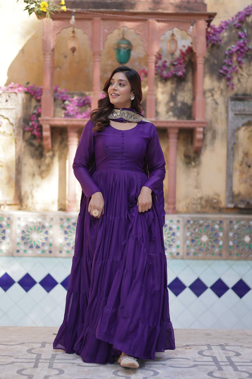 Purple Wedding Wear Star Georgette Gown