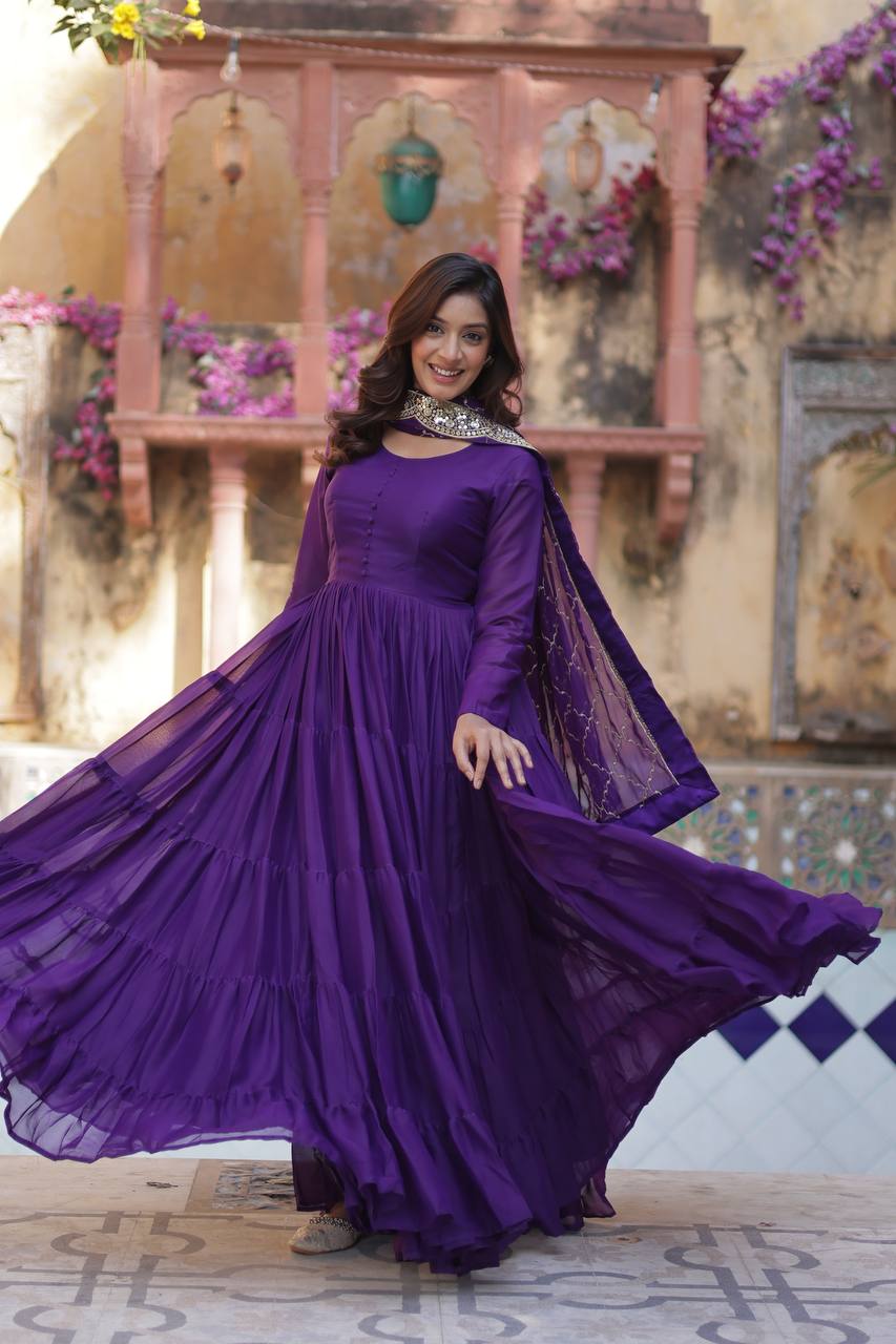 Purple Wedding Wear Star Georgette Gown