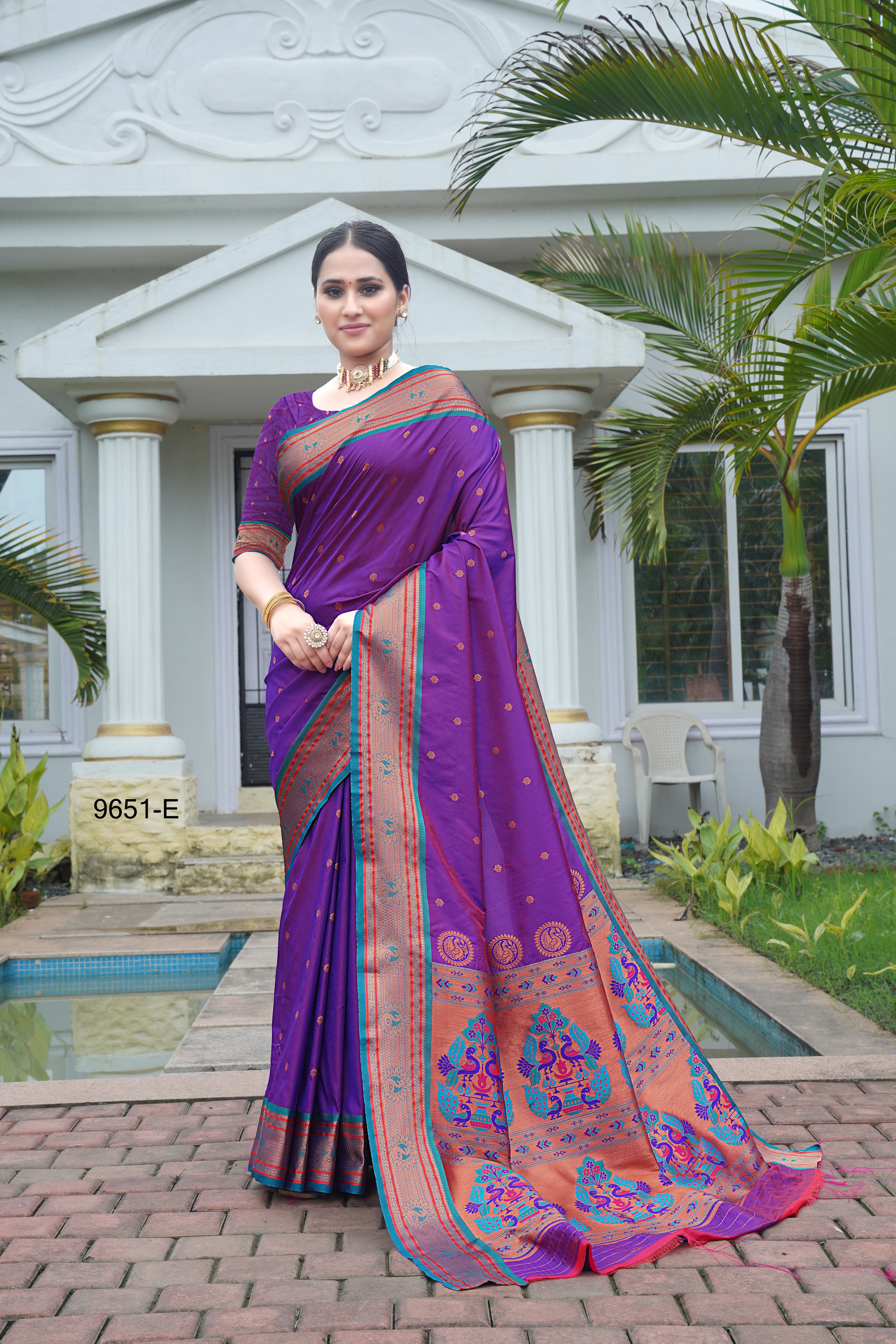 Purple classical Design Soft Silk Paithani Sarees