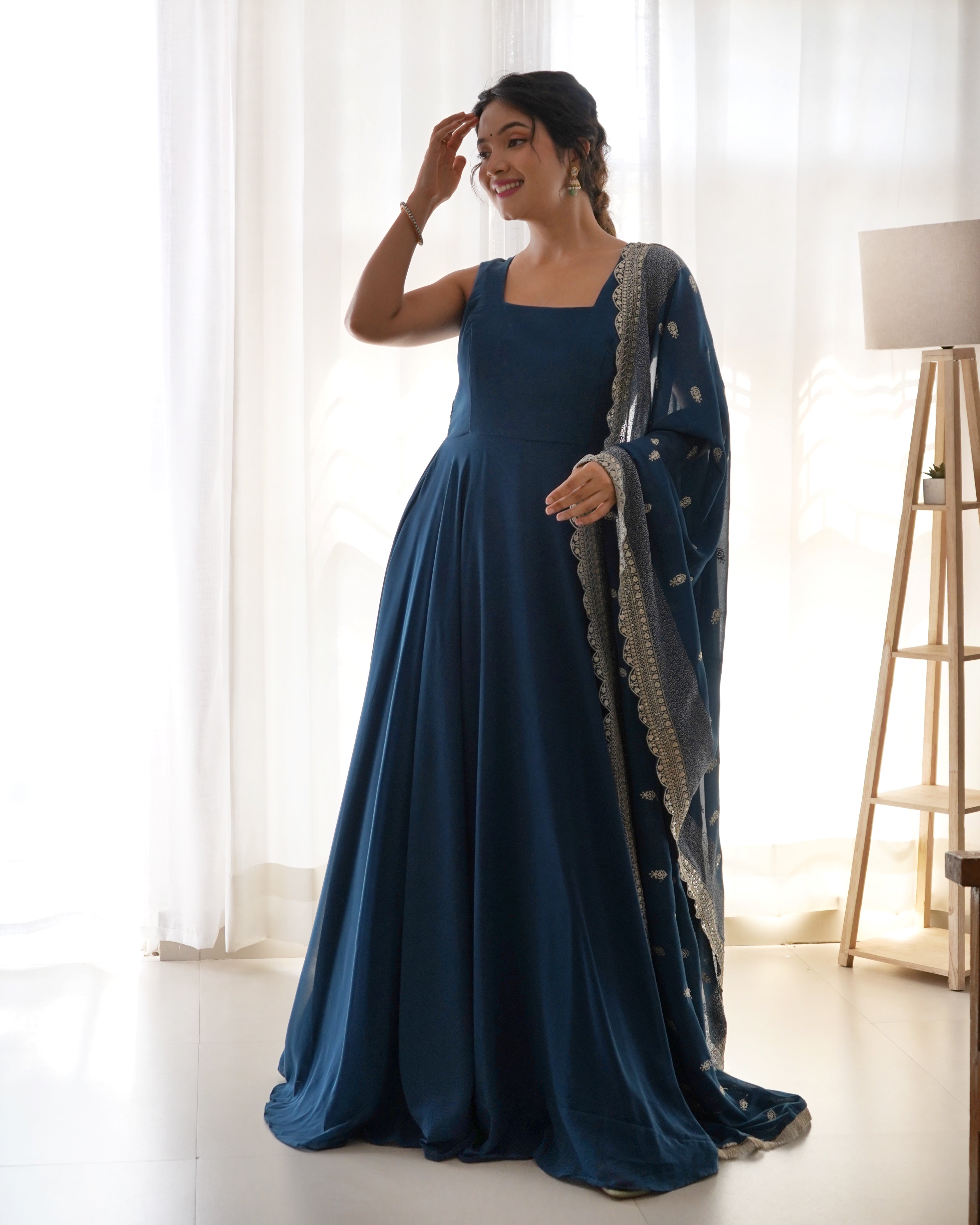 Rama Blue Flaired Anarkali Chudidar