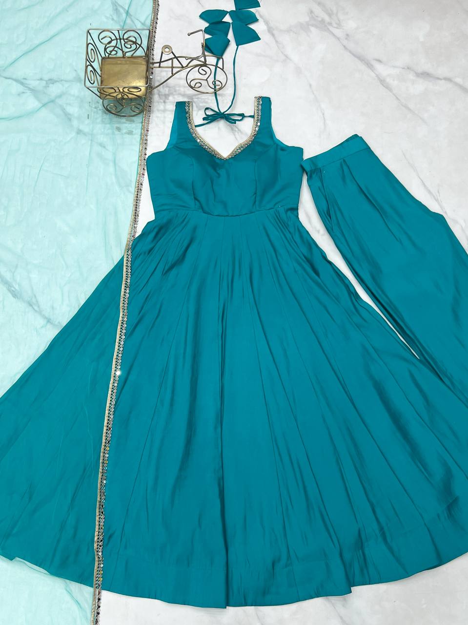 Rama Color Partywear Anarkali Gown Set - Nardev Fashion