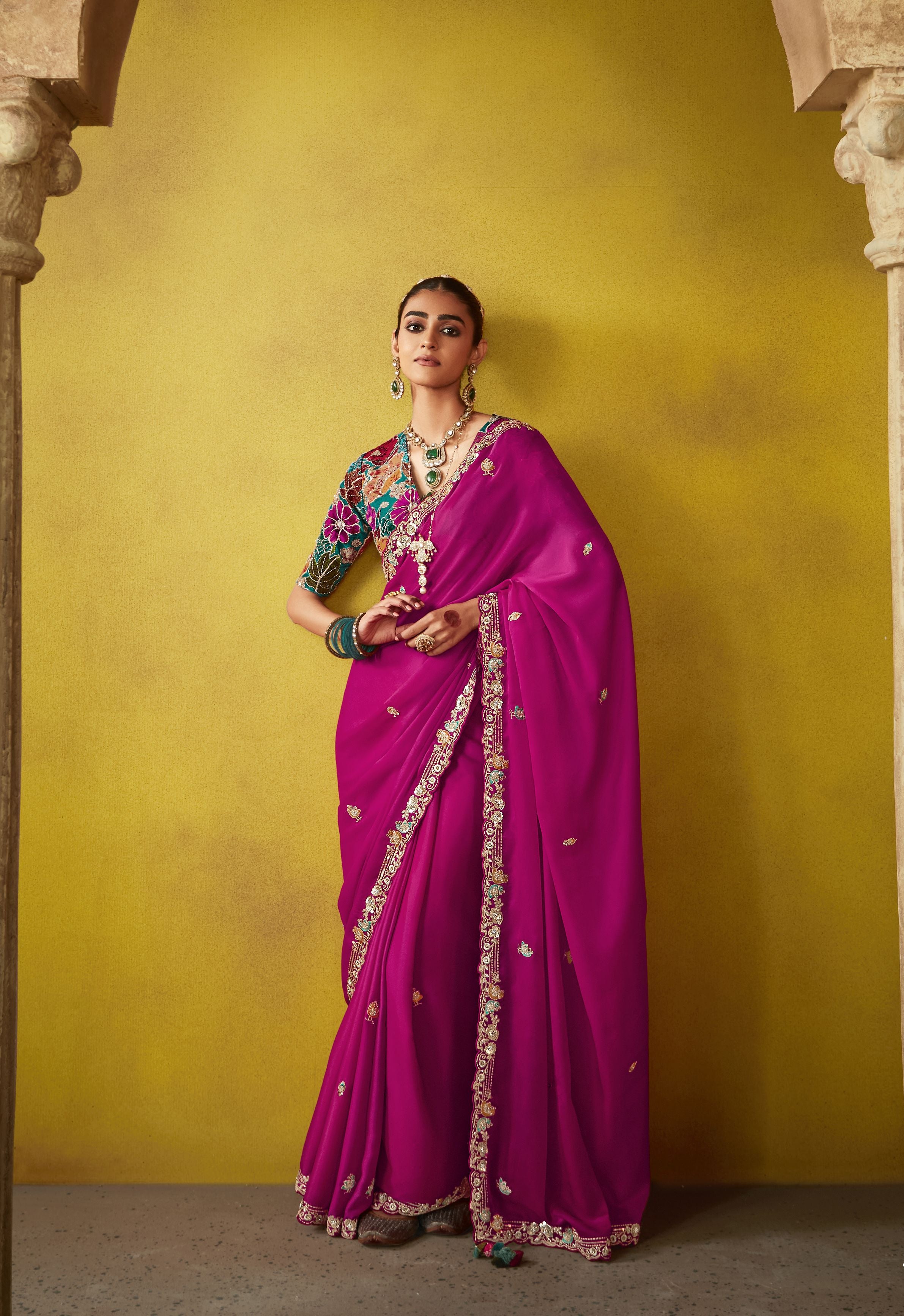 Rani Pink New Design Glass Tissue Saree