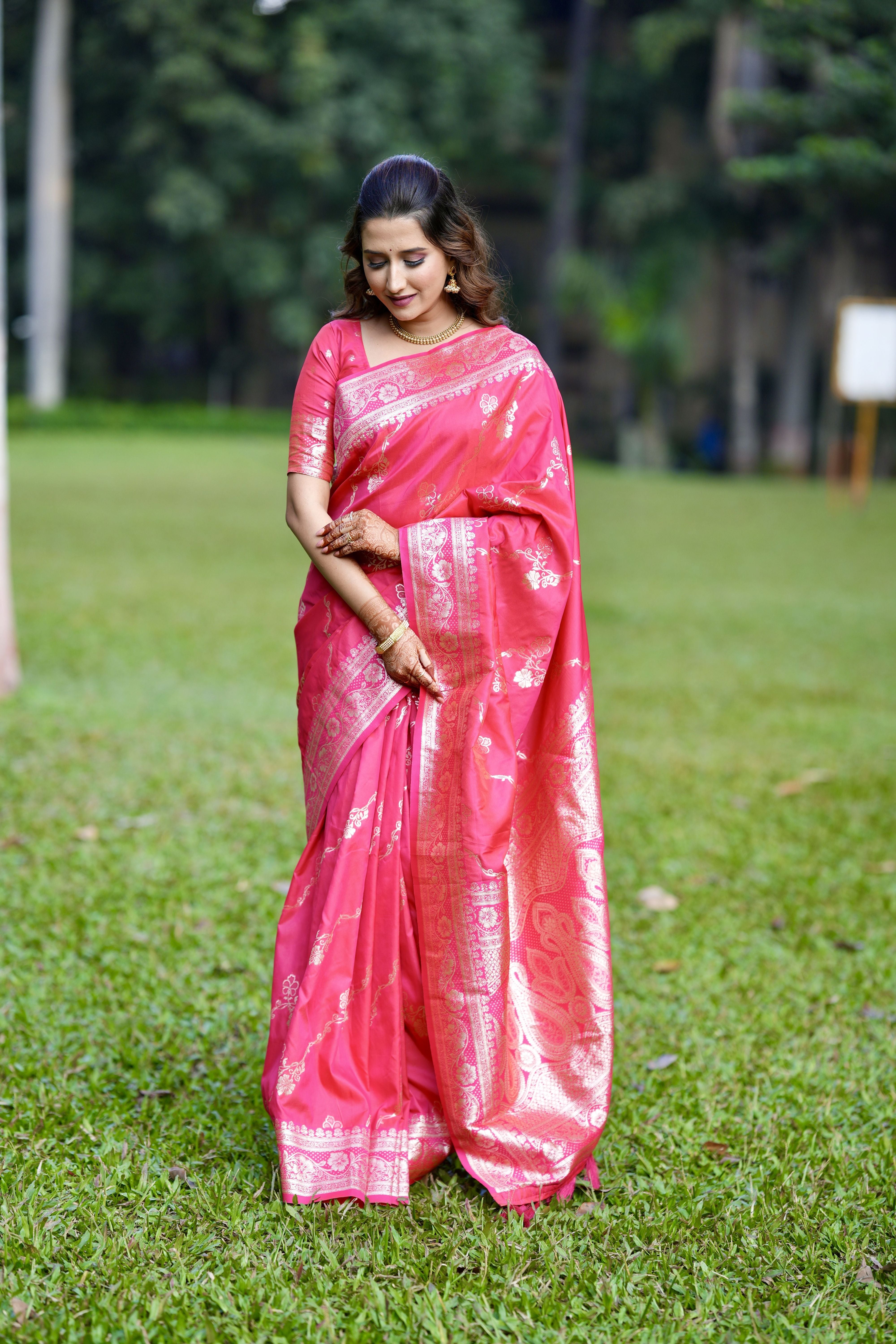 Rani Pink Pure Banarasi Soft Silk Sarees