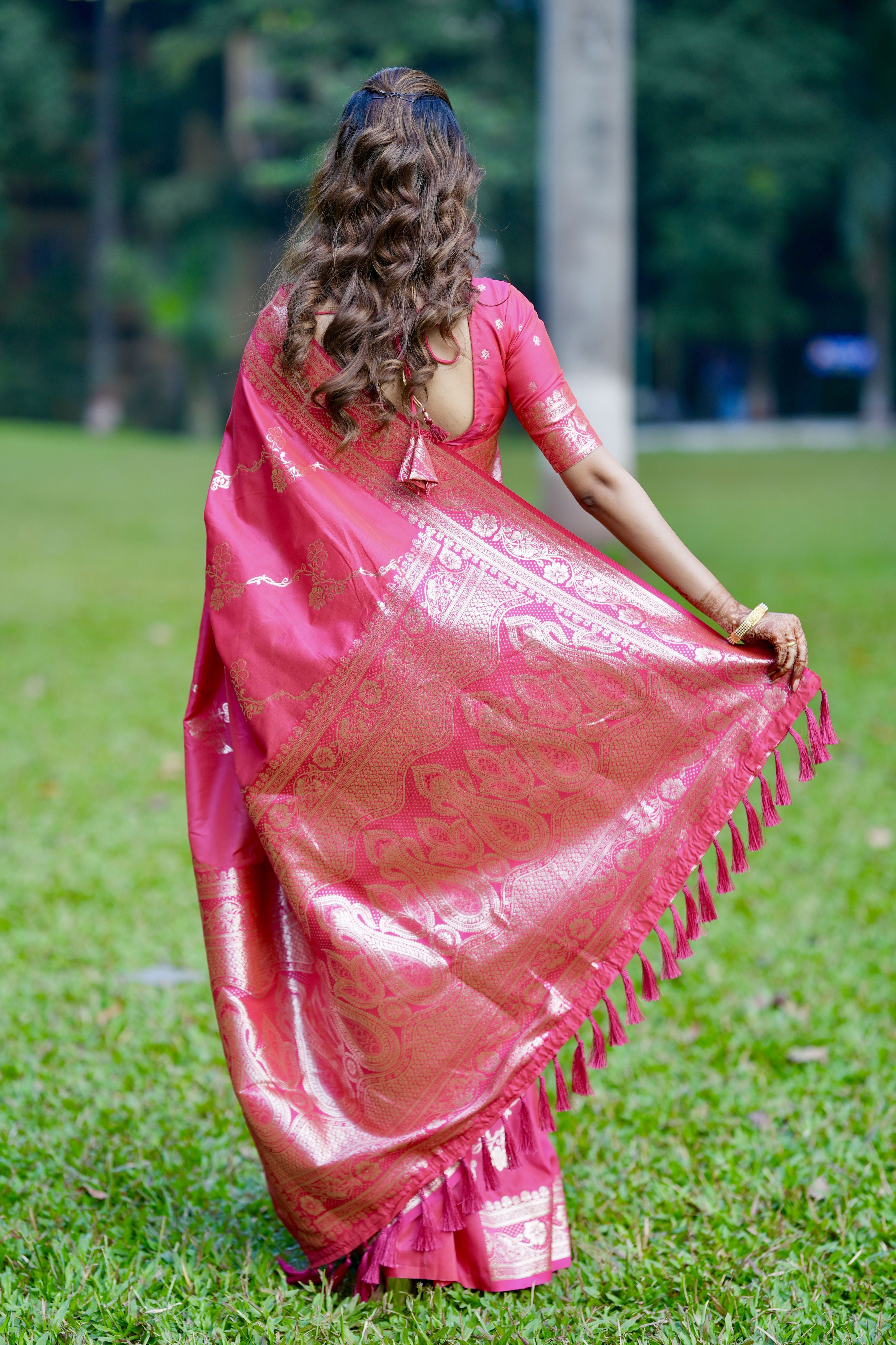 Rani Pink Pure Banarasi Soft Silk Sarees