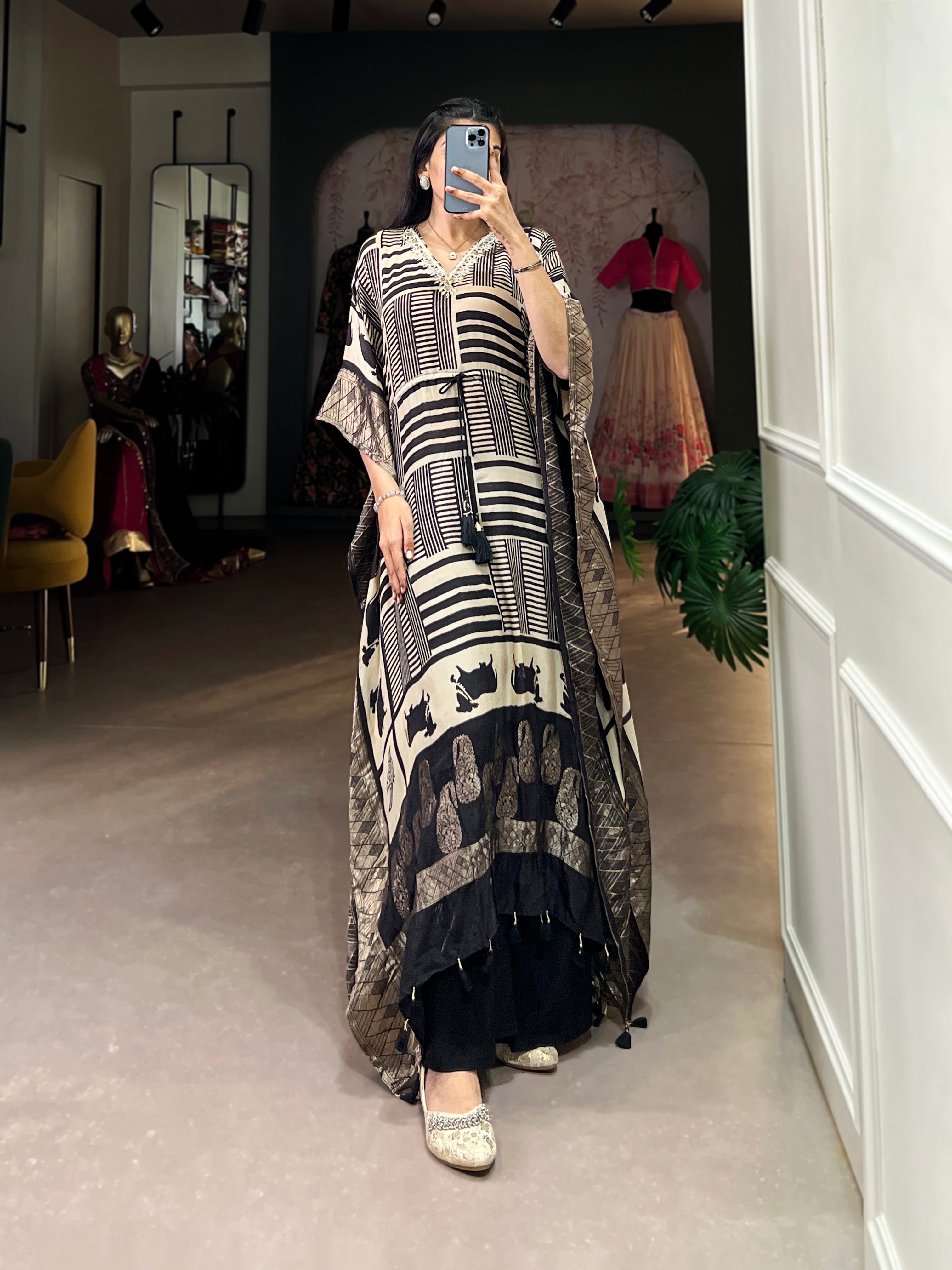 Readytowear Viscose Zari Border Kaftan