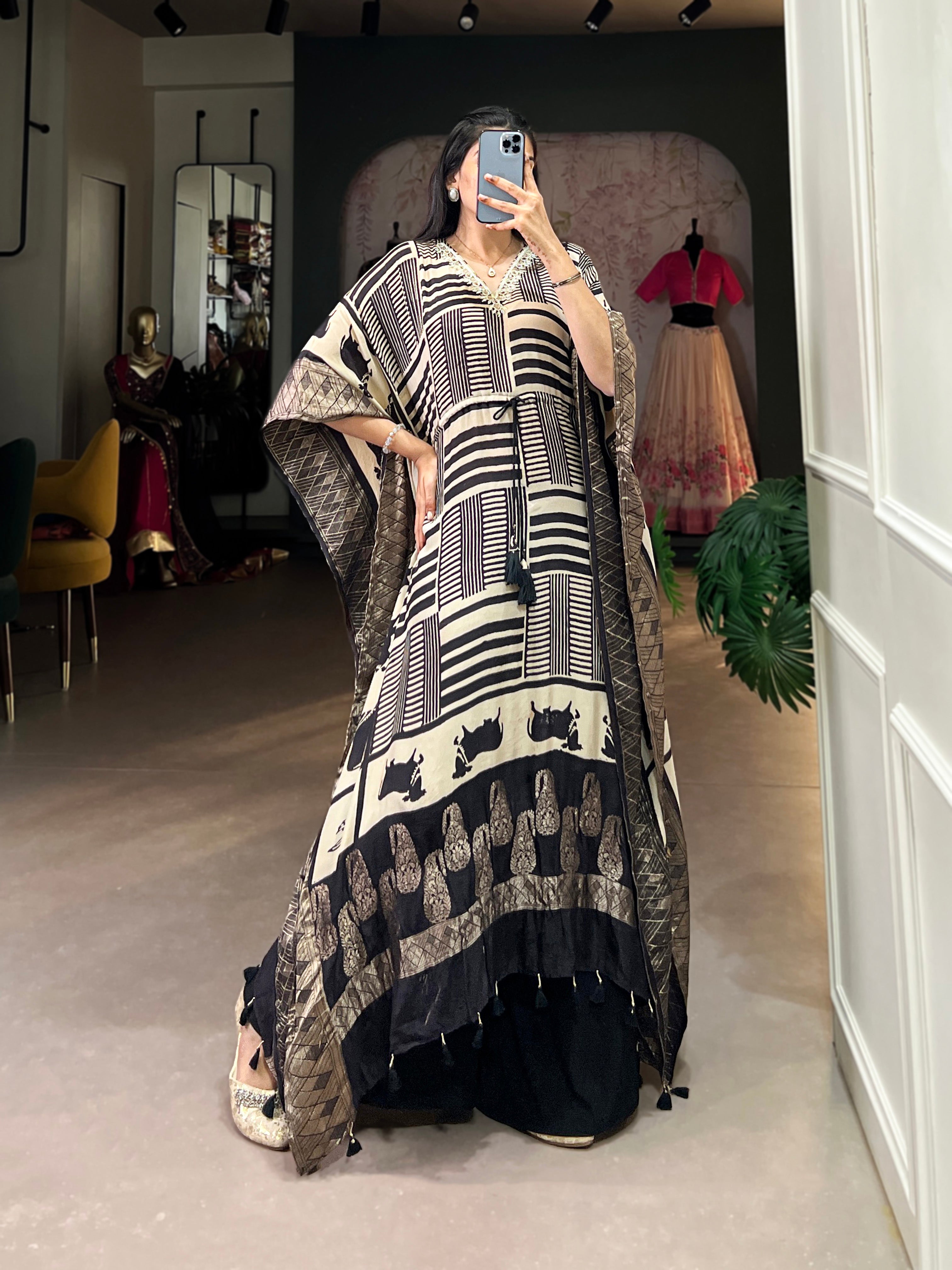 Readytowear Viscose Zari Border Kaftan