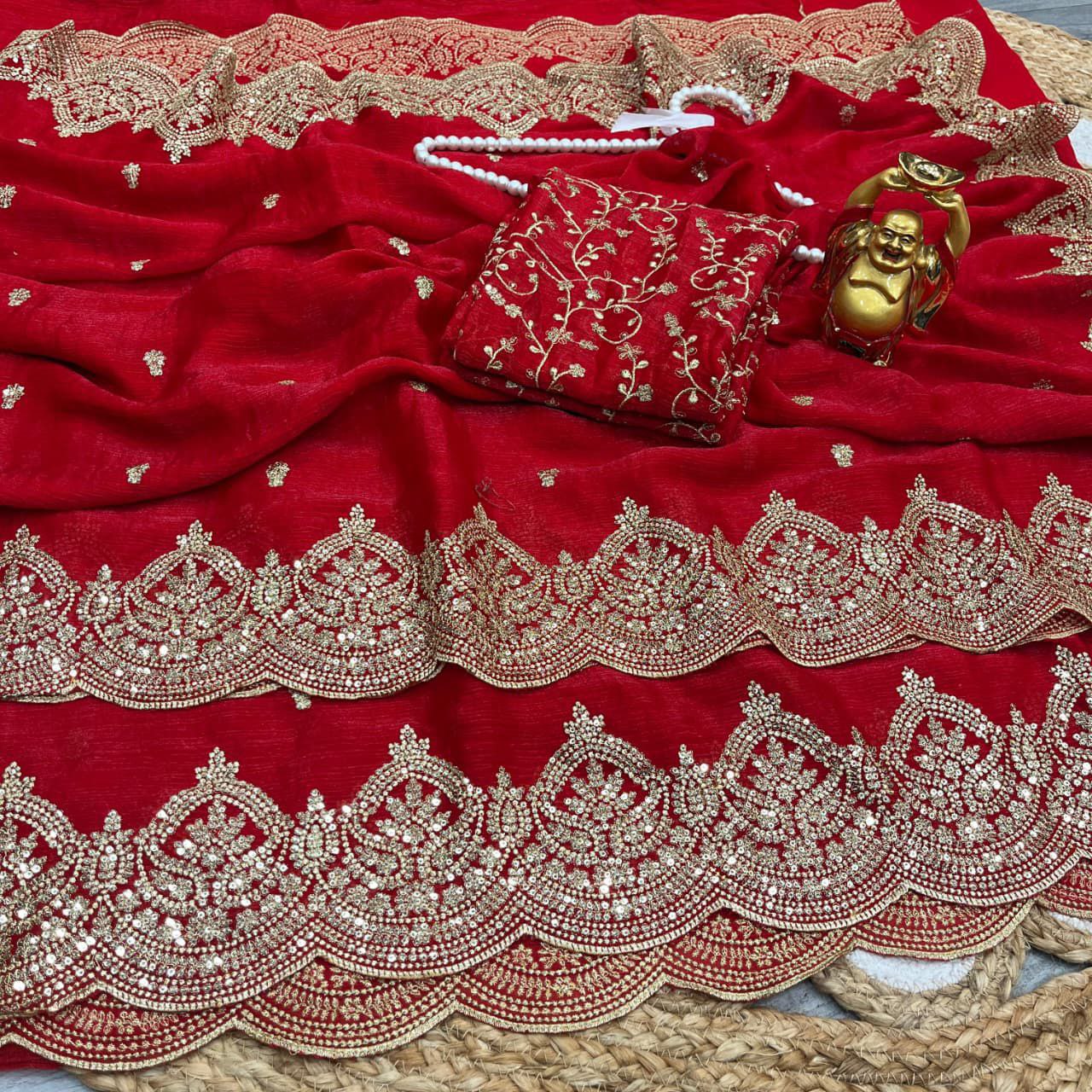 Red Lightweight Elegant and Beautifully Crafted Saree | Nardev Fashion