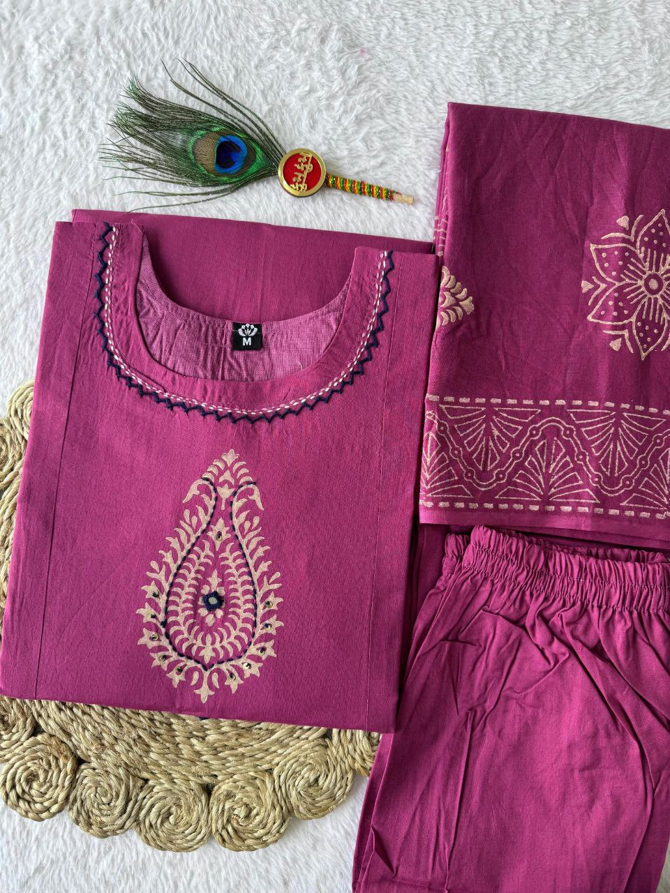 Rouge Cotton A-Line Kurti Set | Nardev Fashion