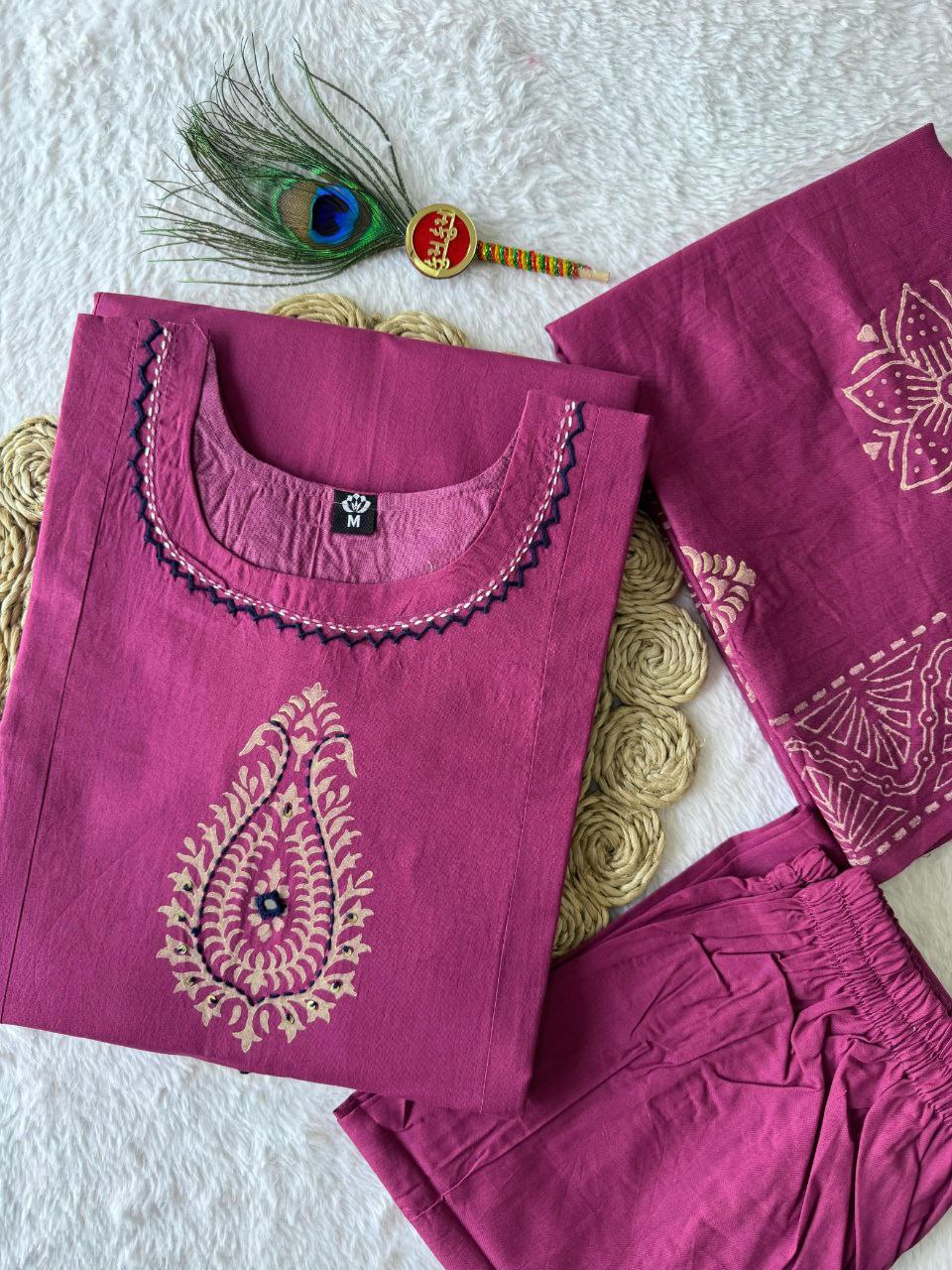 Rouge Cotton A-Line Kurti Set | Nardev Fashion