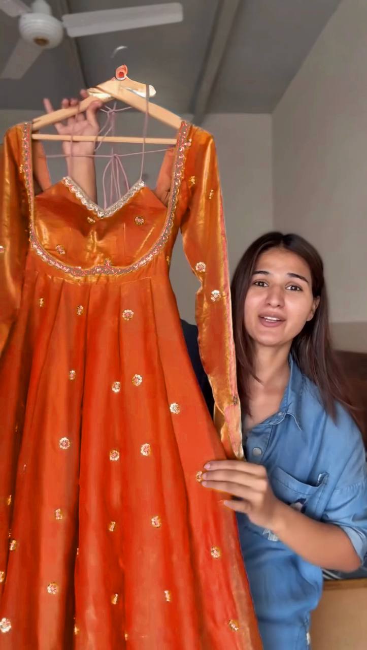 Rust Color Fendy Silk Anarkali Suit | Nardev Fashion