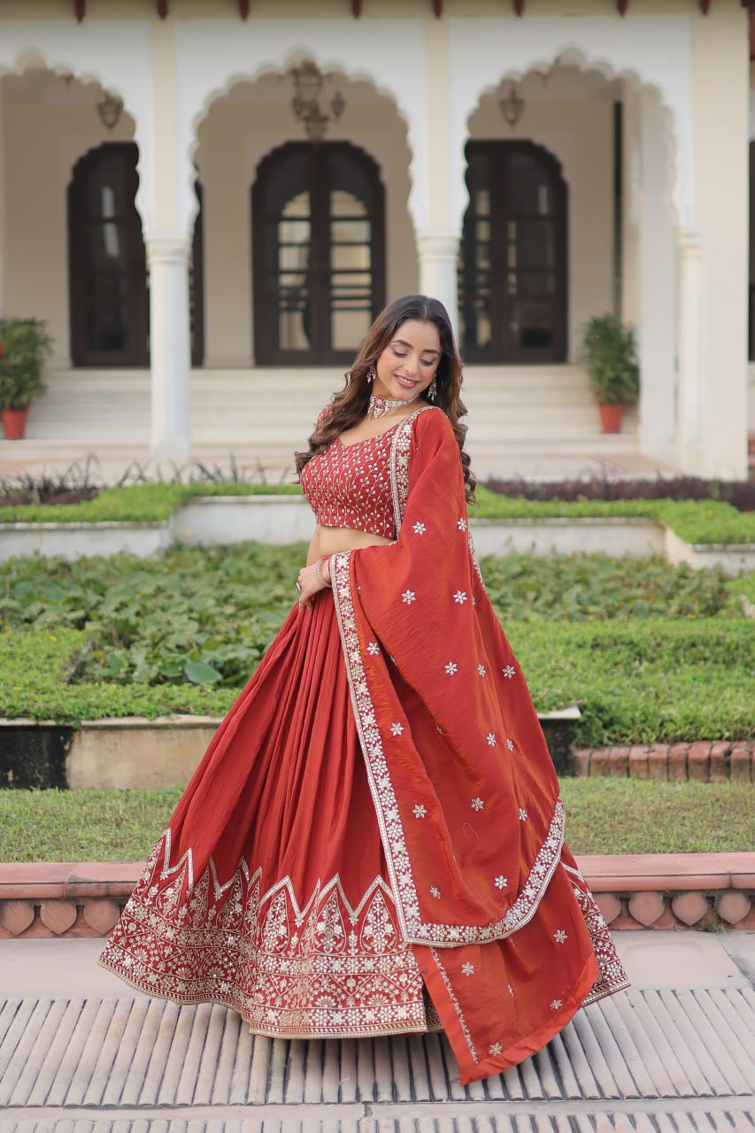 Rust Color Wedding Outfits - Lehenga Choli Set for Sangeet - Haldi - Marriage 