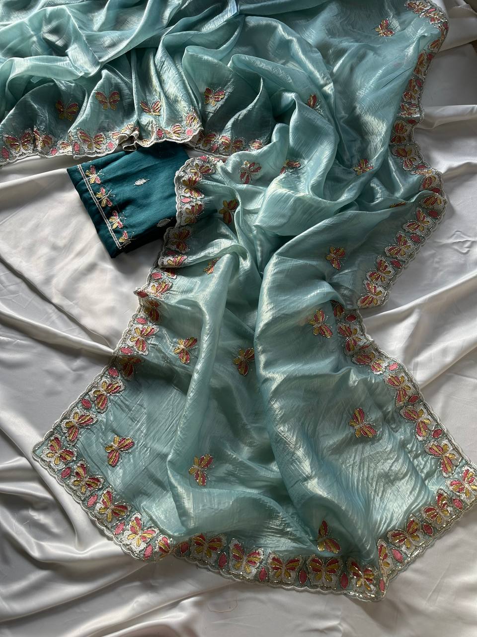 Pastel Organza Saree for Mehendi & Sangeet – Nardev Fashion