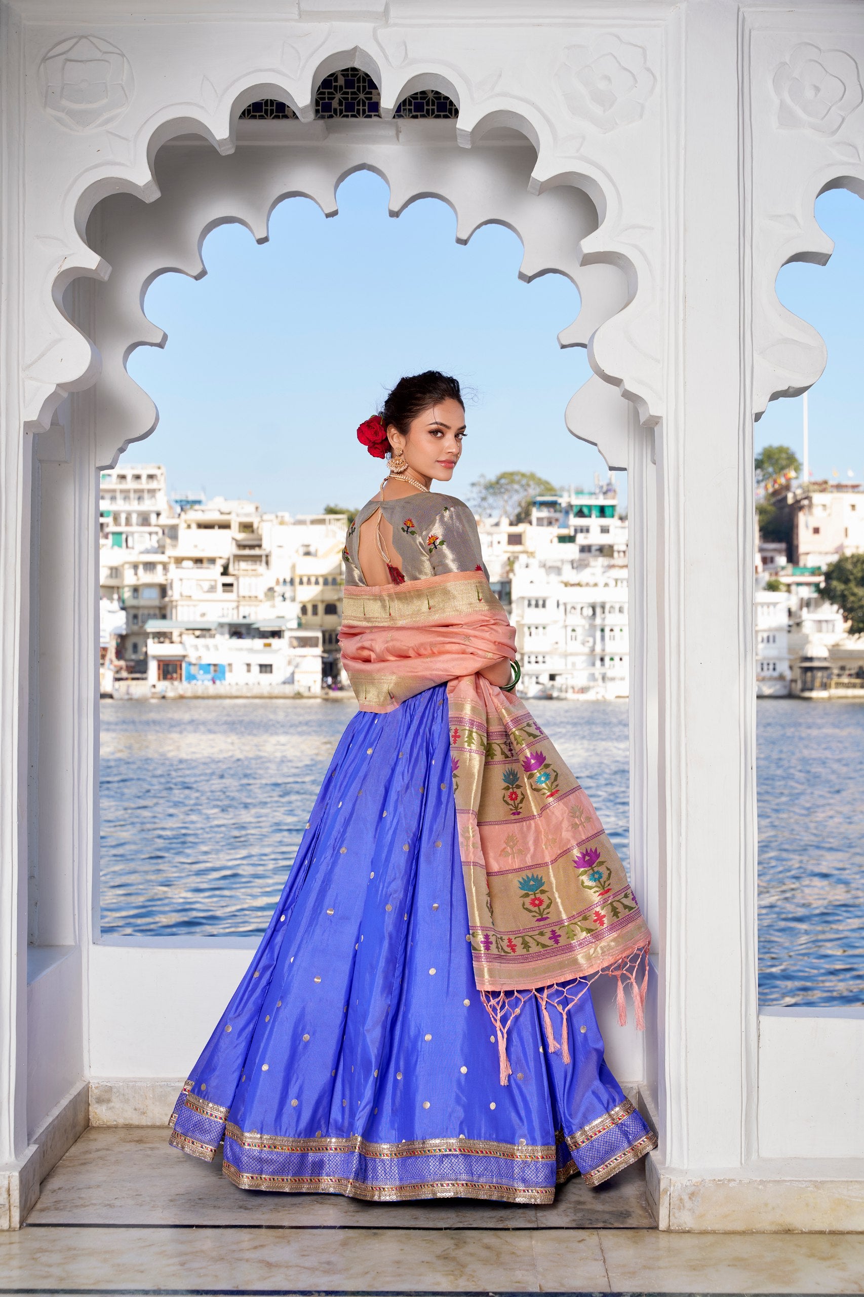 Sky Blue Jacquard Silk Paithani Lehenga Choli