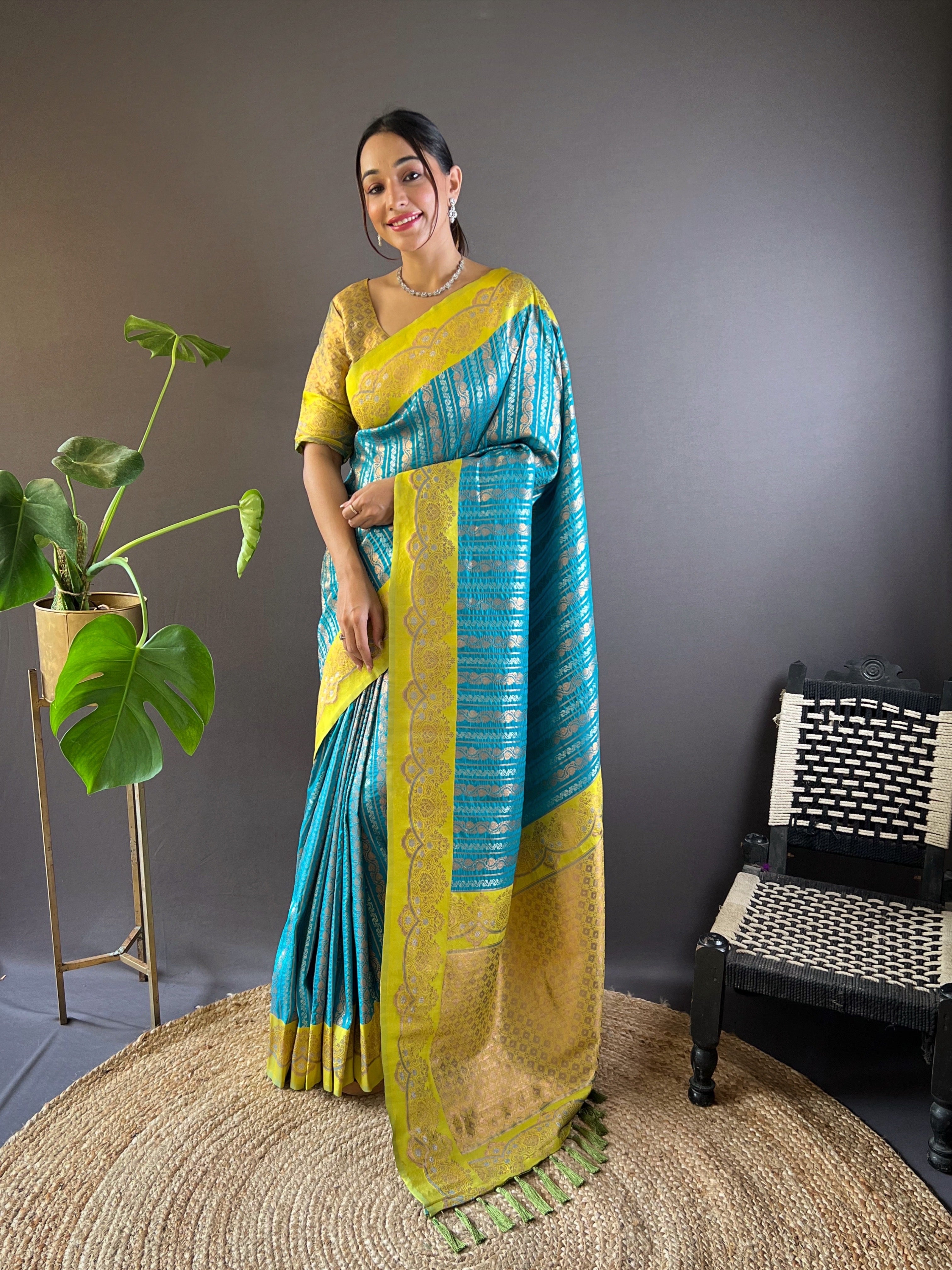 Sky Zari Woven Partywear Saree