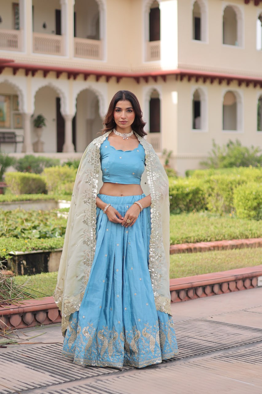 Sky blue Color Wedding Lehenga Outfits for Sangeet - Mehndi - Baraat 