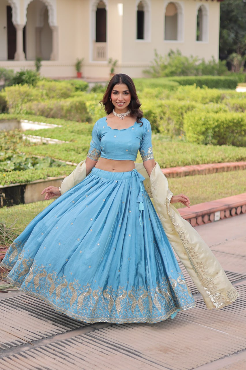 Sky blue Color Wedding Lehenga Outfits for Sangeet - Mehndi - Baraat 